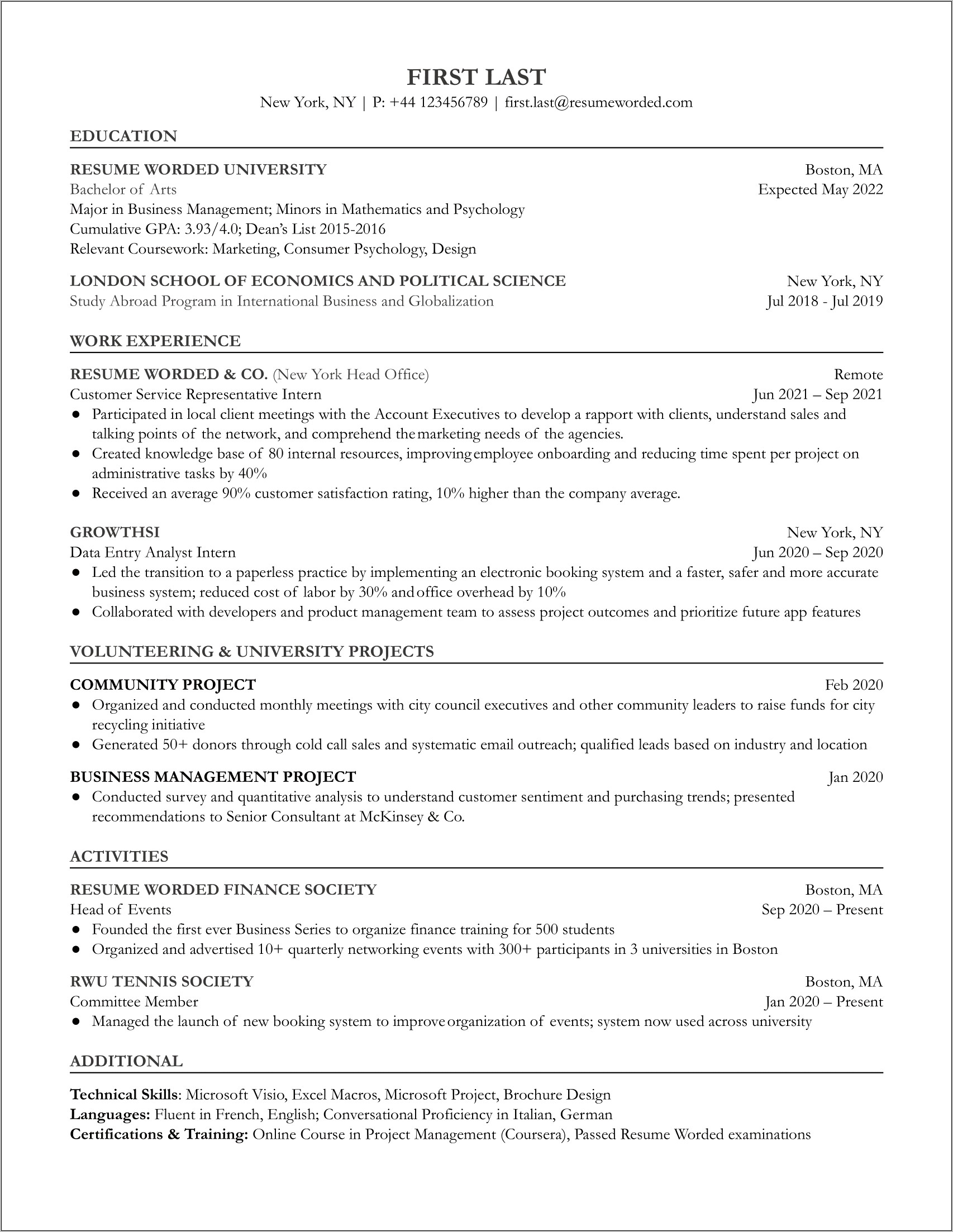 Resume Sample For A Costumer Service Rep