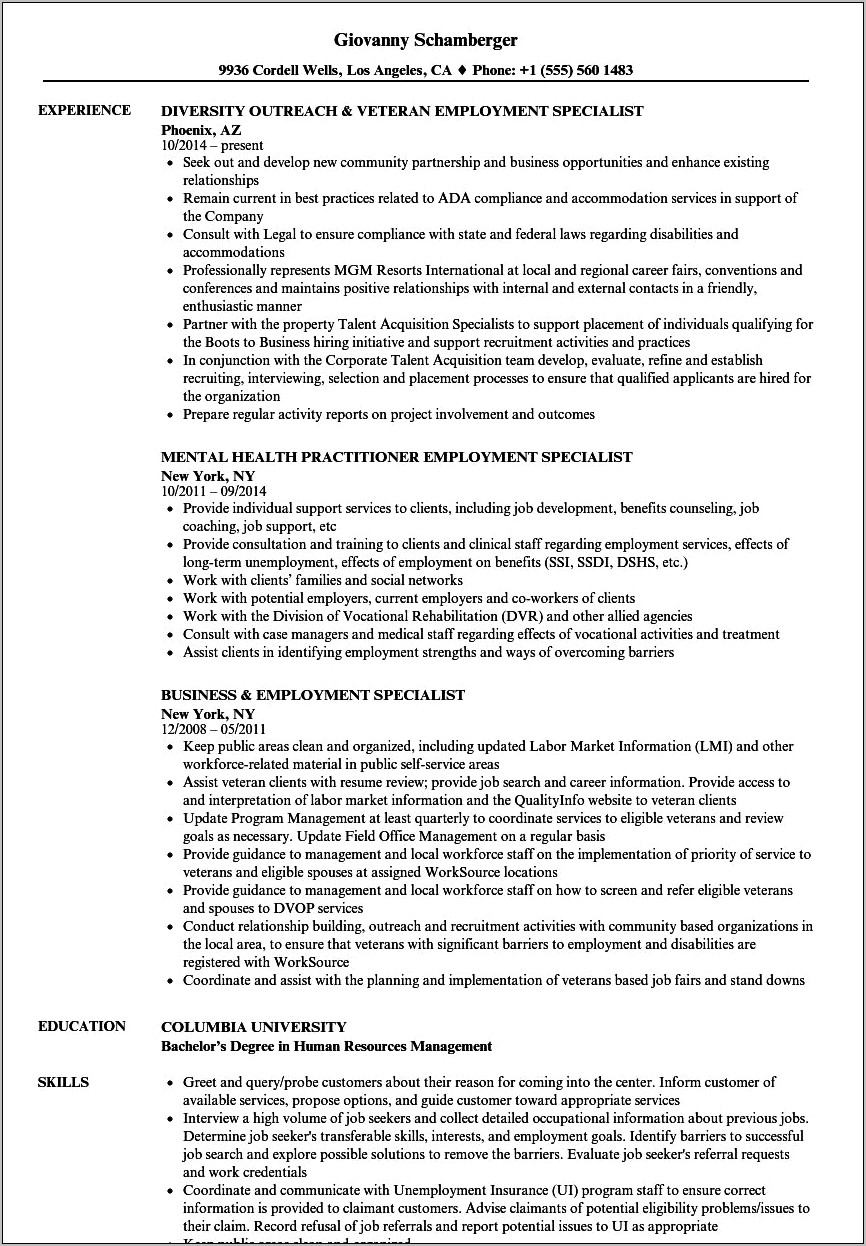 Resume Sample For A Long Term Employee