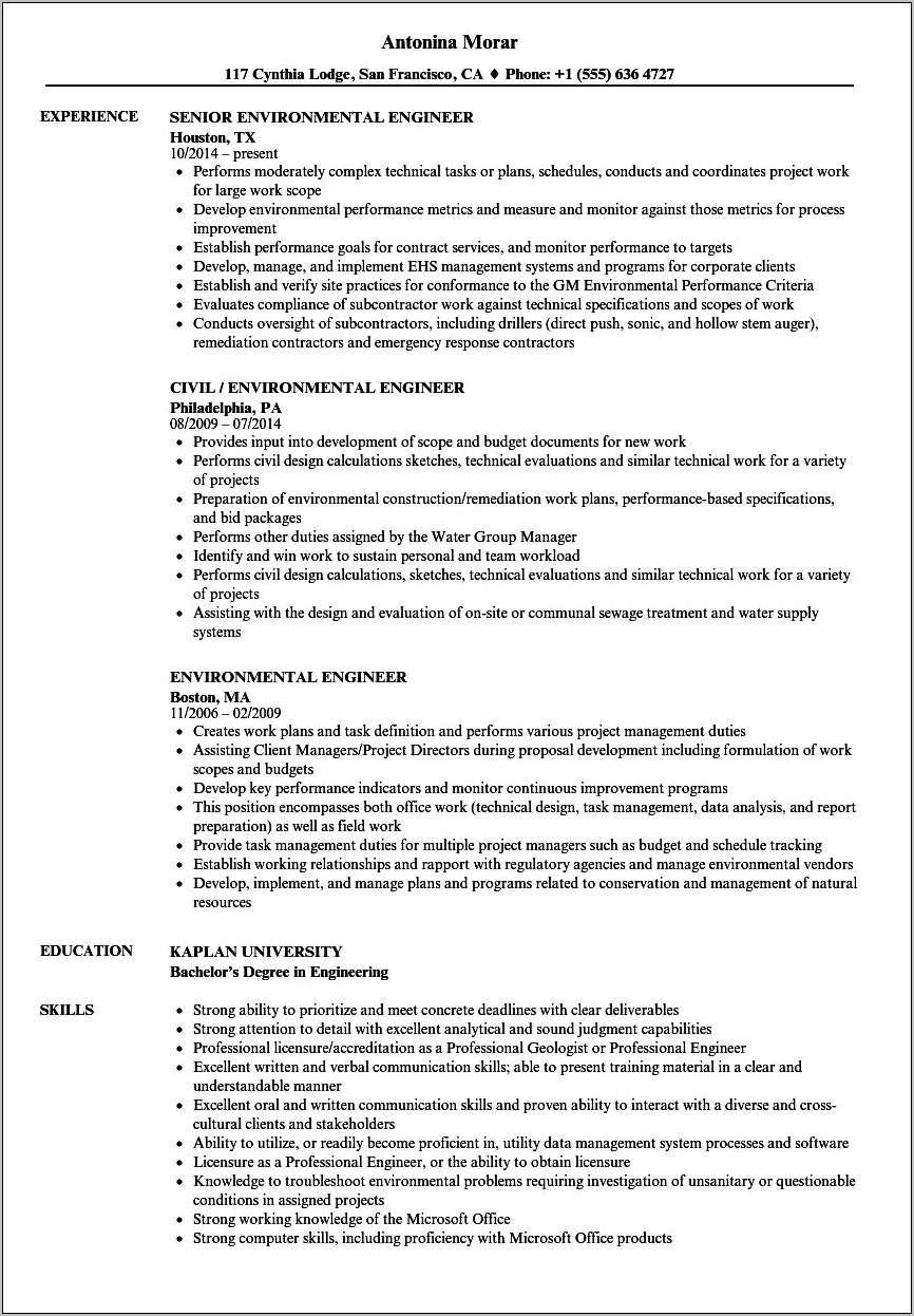 Resume Sample For Agricultural Engineering Freshers