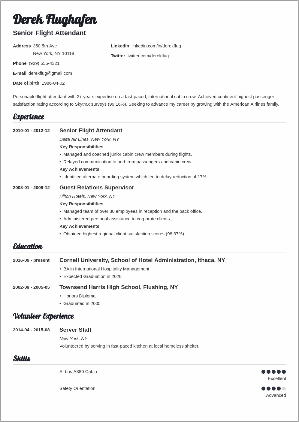 Resume Sample For Airline Ground Staff