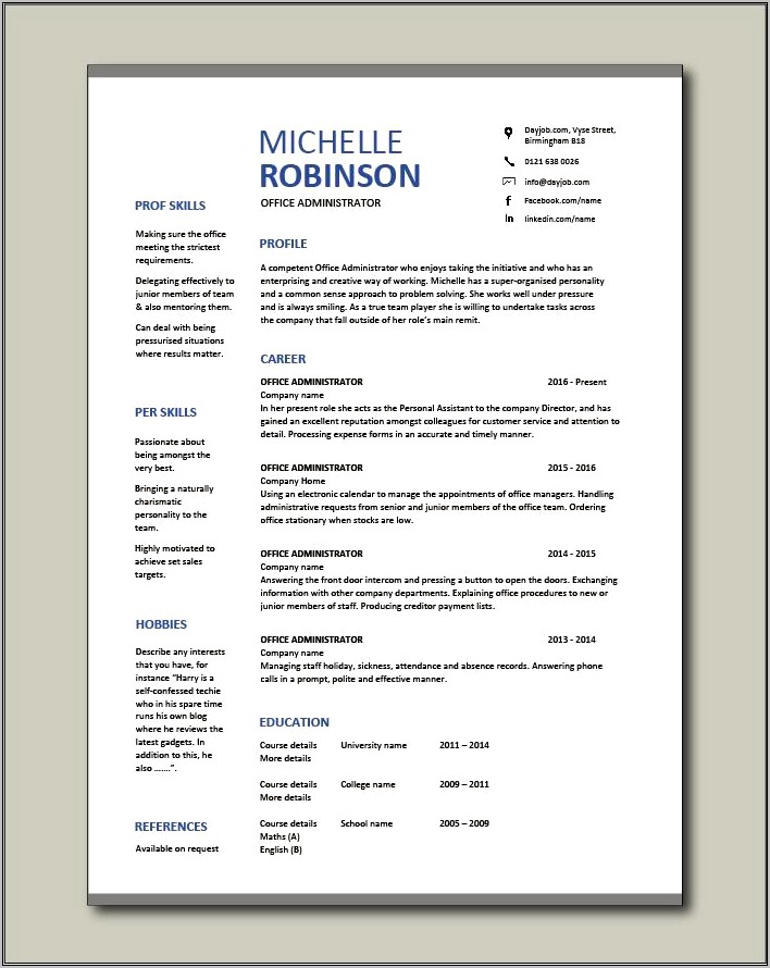 Resume Sample For An Experienced Office Administrator