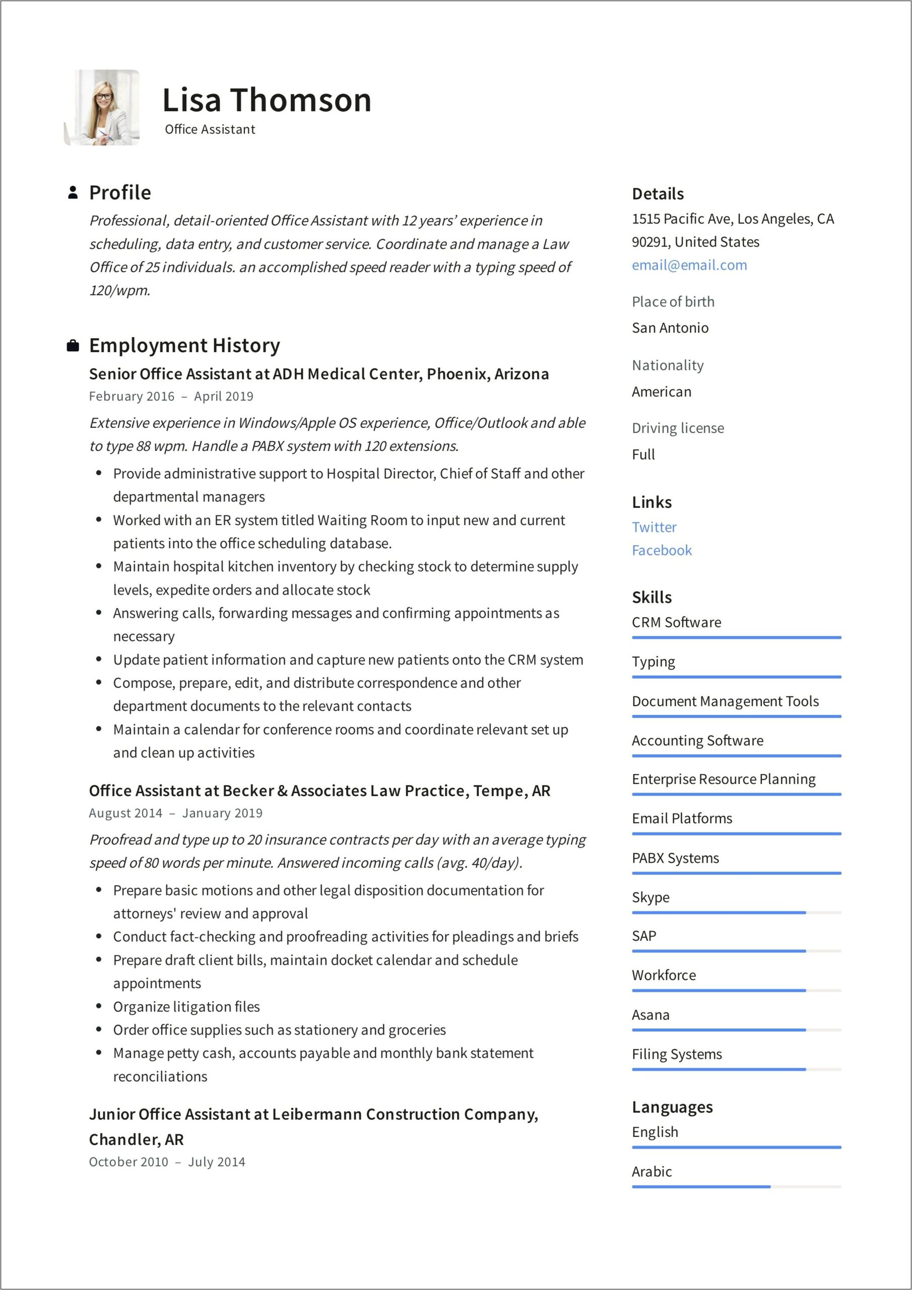 Resume Sample For An Office Assistant