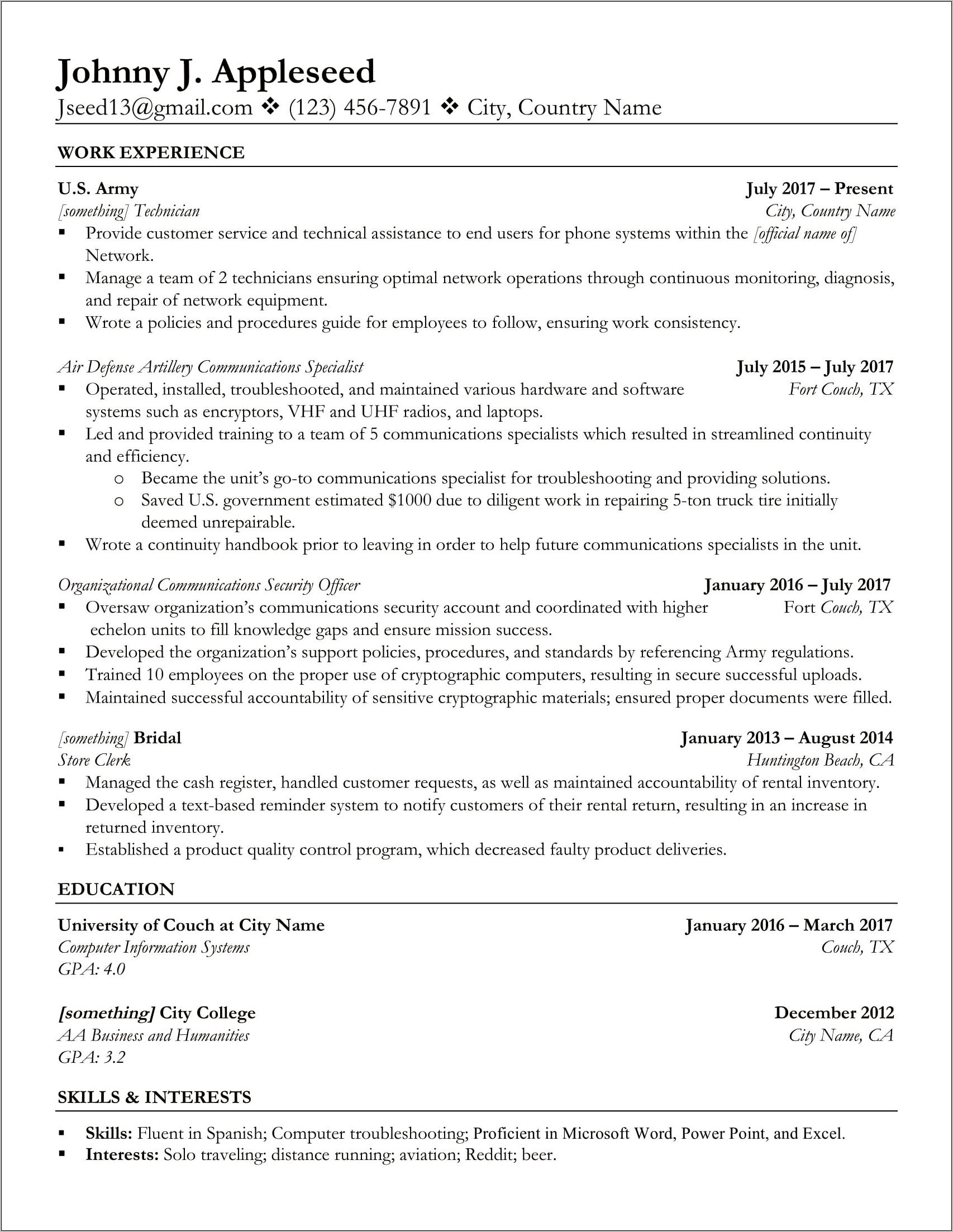 Resume Sample For Cc Transfer Undergraduate Students