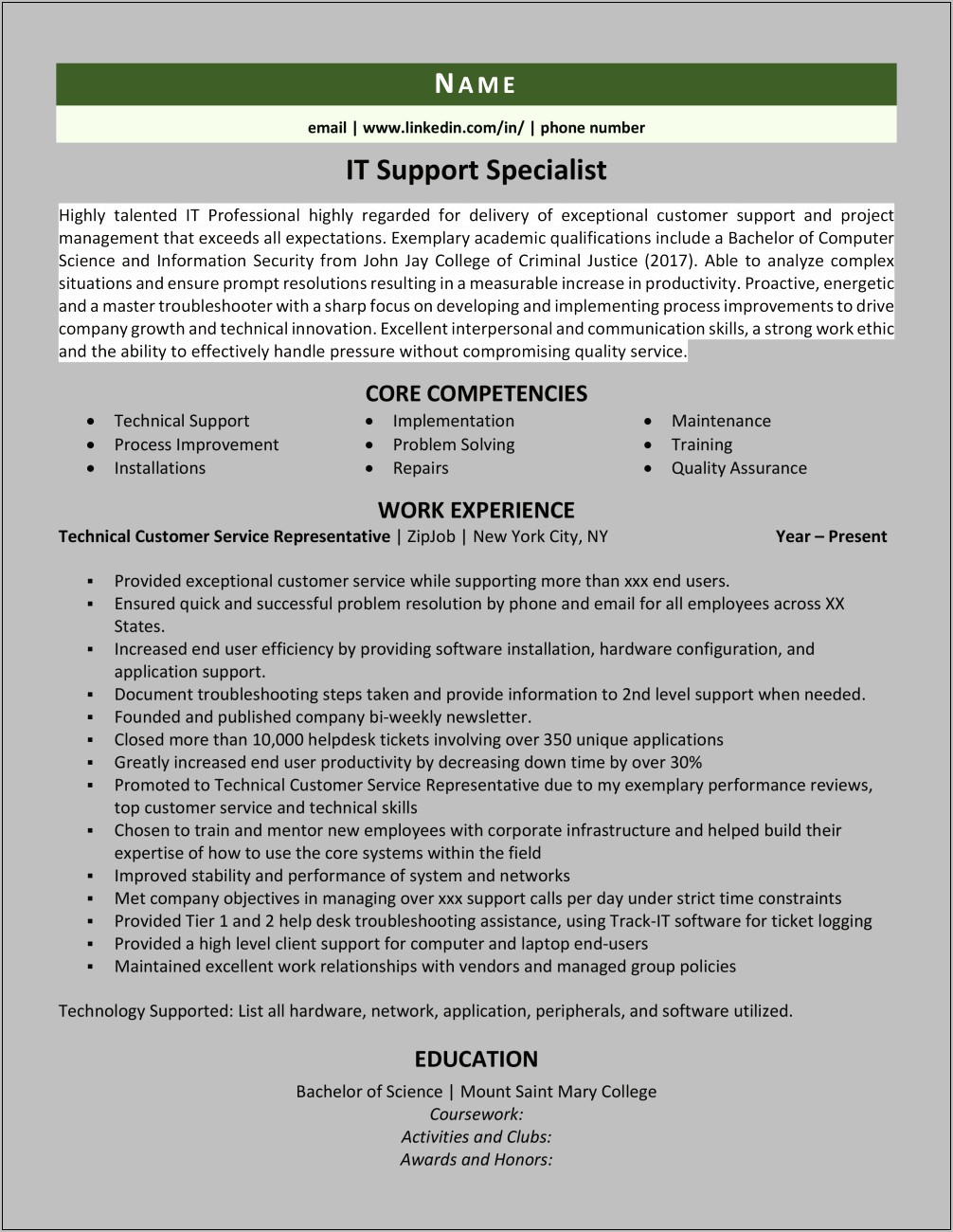 Resume Sample For Customer Service Specialist