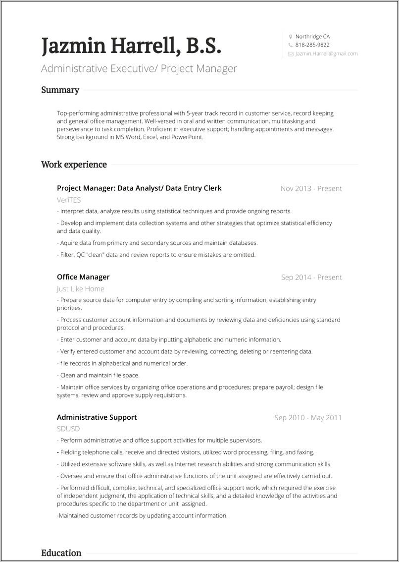 Resume Sample For Data Entry Position