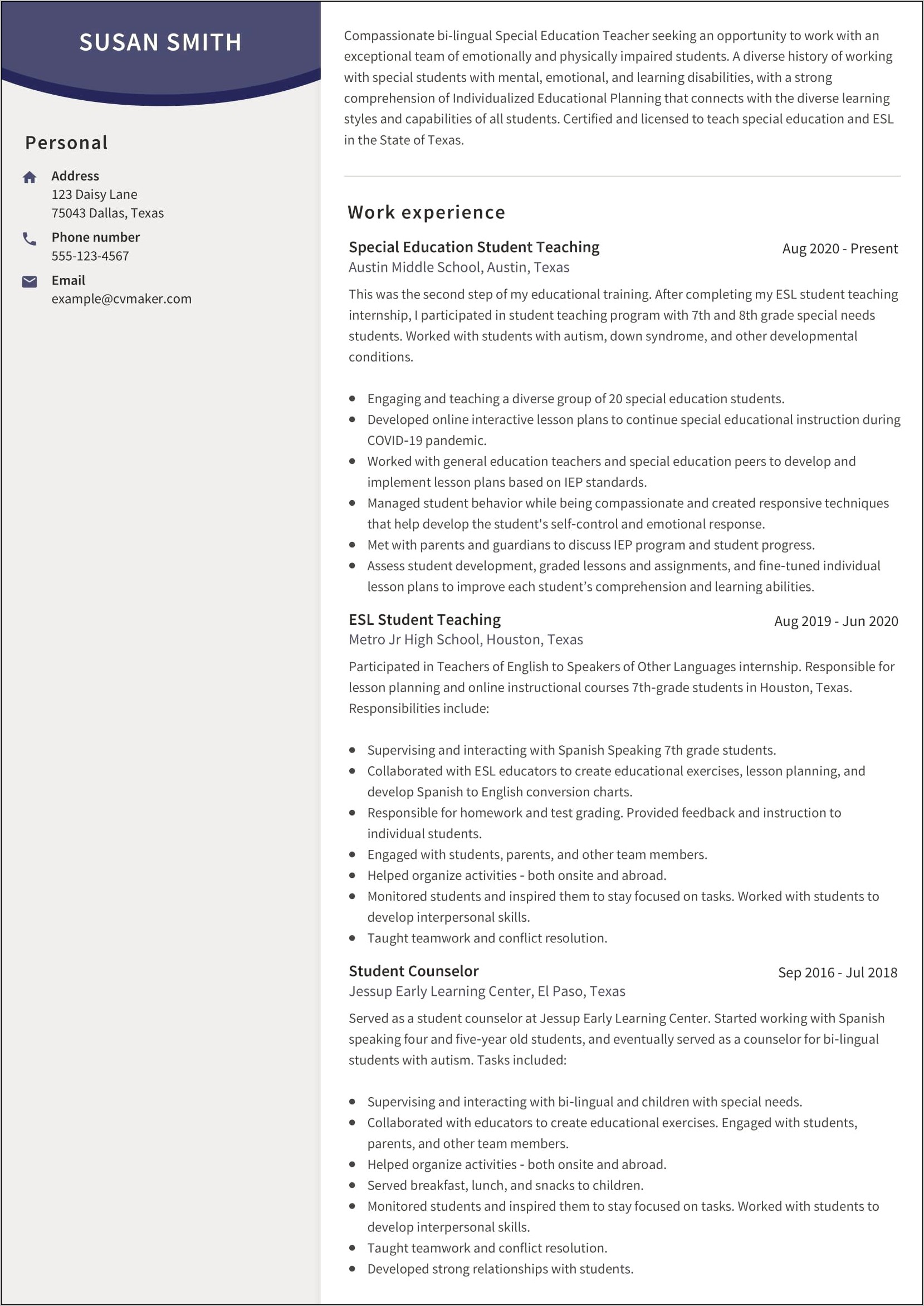 Resume Sample For Early Childhood Assistant Teachers