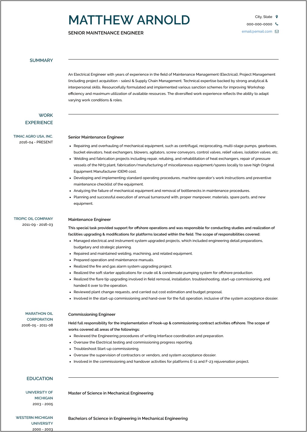 Resume Sample For Experienced Service Engineer