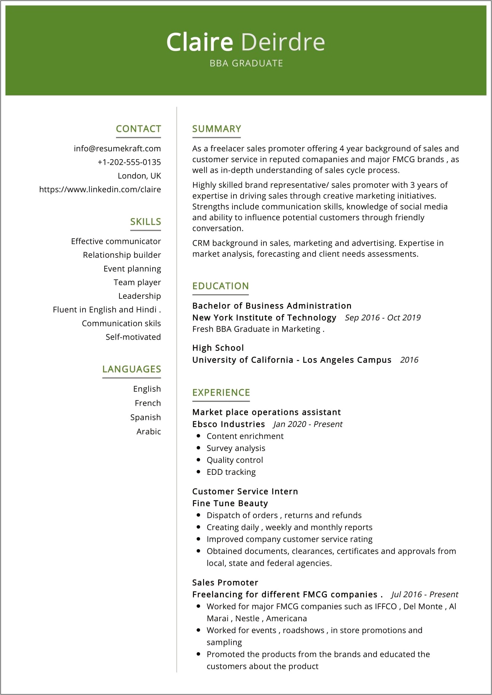 sample resume for without experience