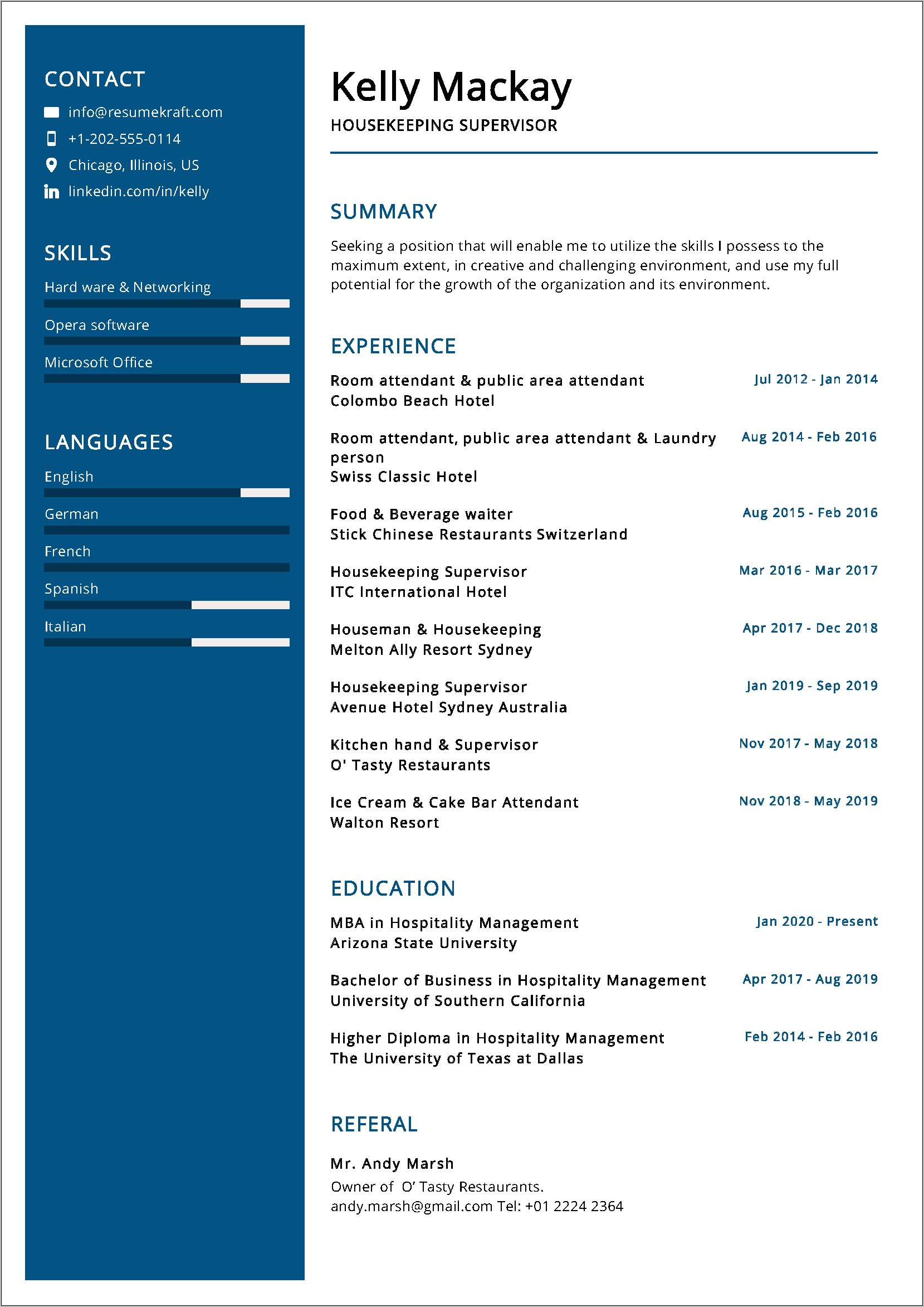 Resume Sample For Houseman In A Hotel