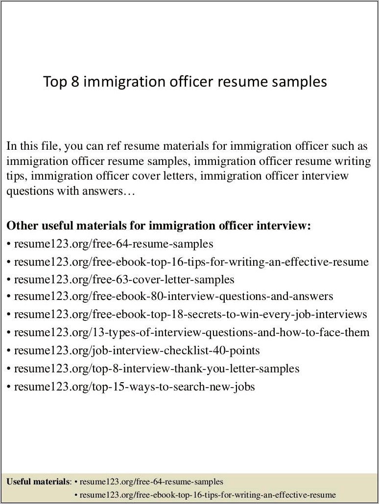 Resume Sample For Immigration Officer