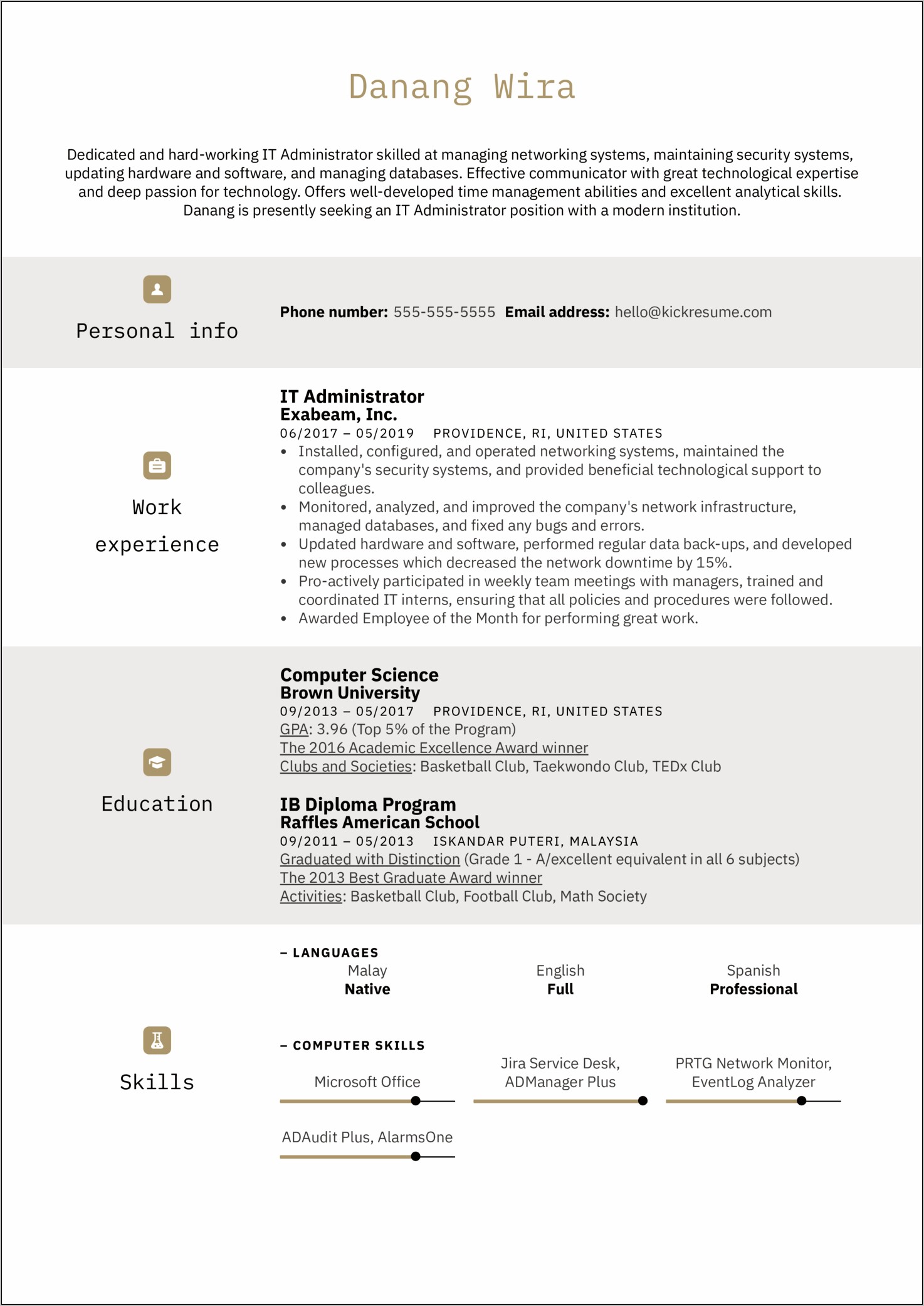 Resume Sample For It System Administrator