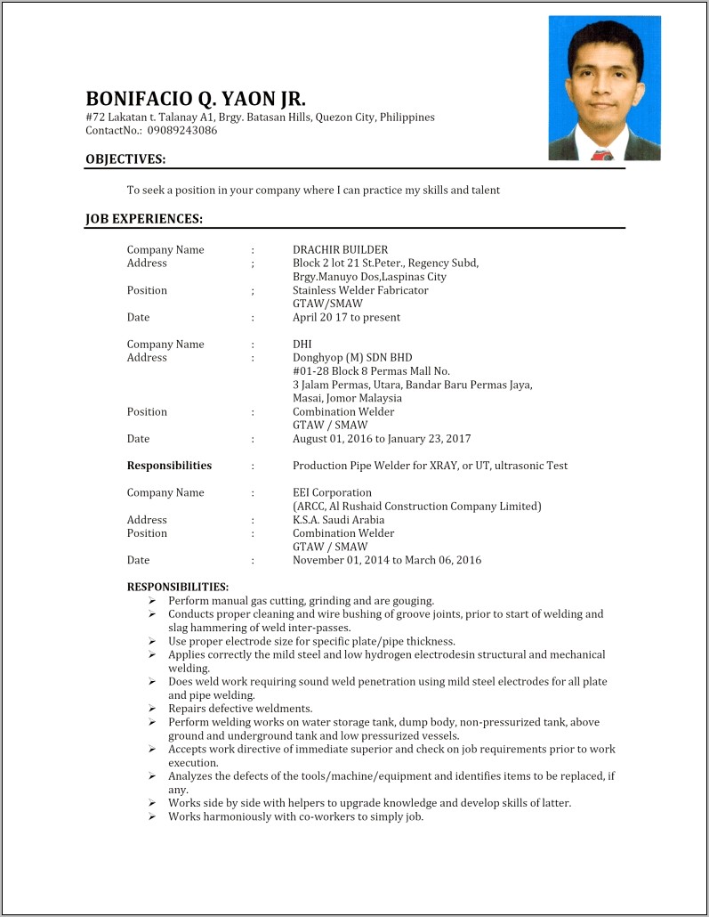 Resume Sample For Job Application Pdf Philippines