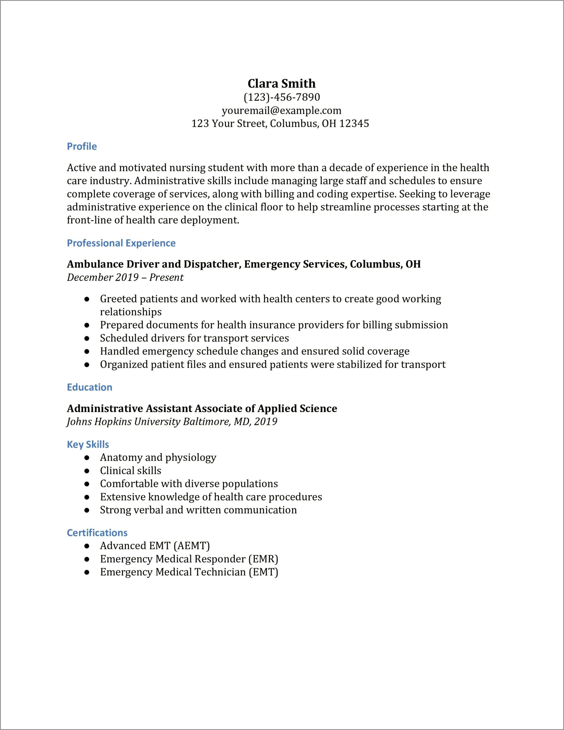 Resume Sample For New College Student