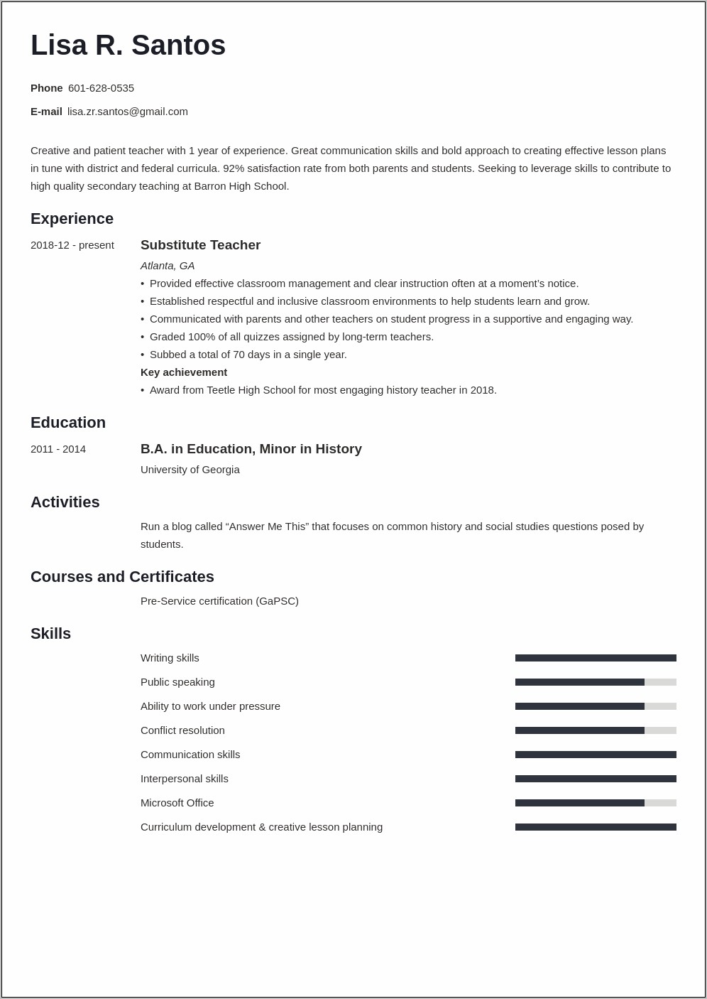Resume Sample For Non Teaching Staff