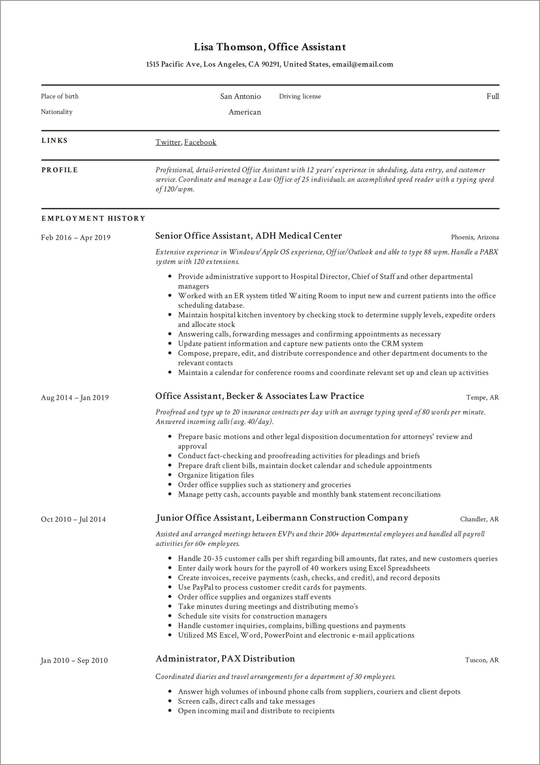 Resume Sample For Office Jobs For Students