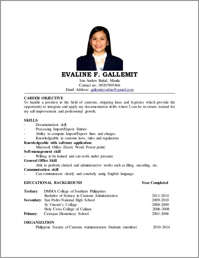 Resume Sample For Ojt Applicant Marketing Management