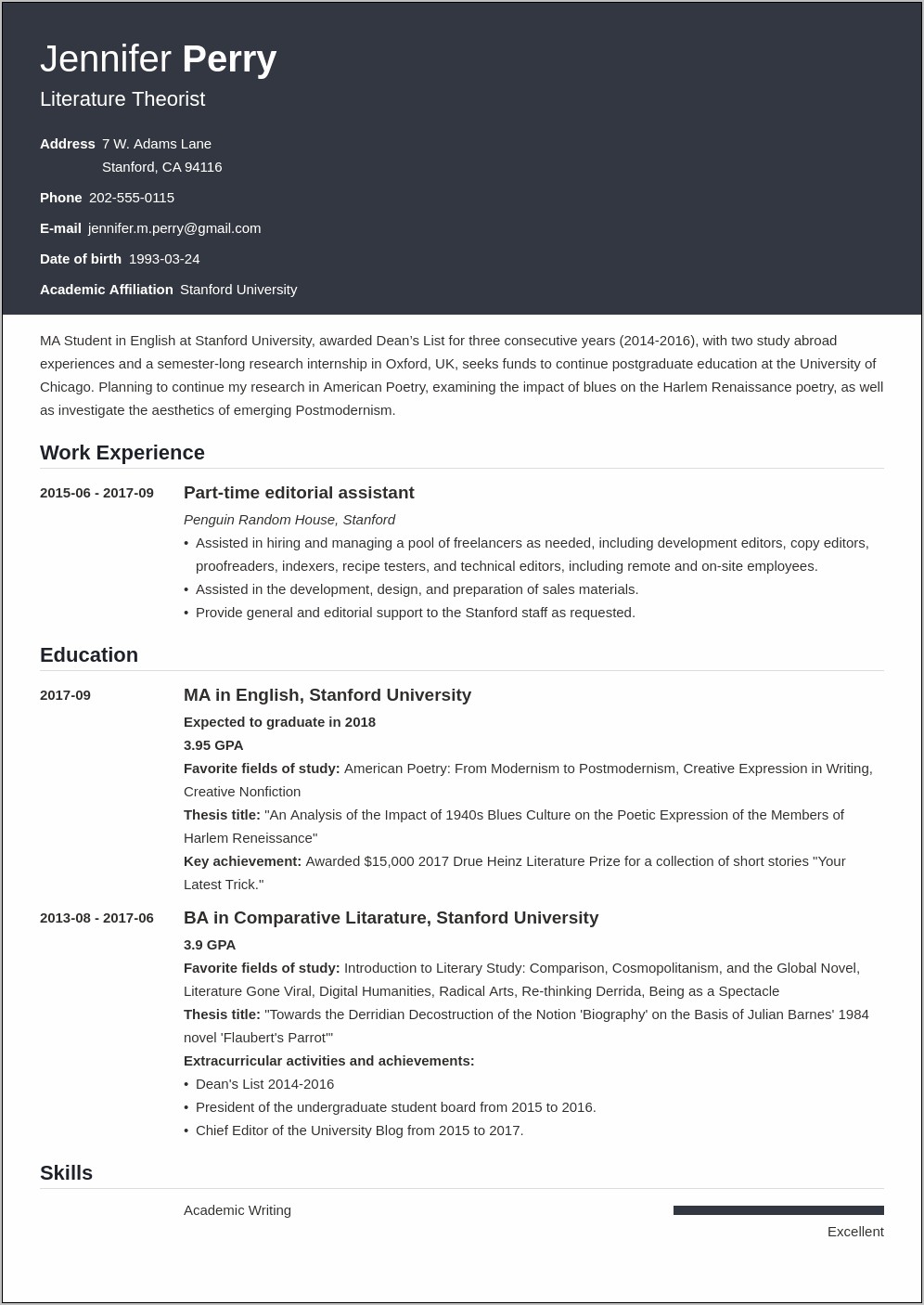 Resume Sample For Scholarship Interview