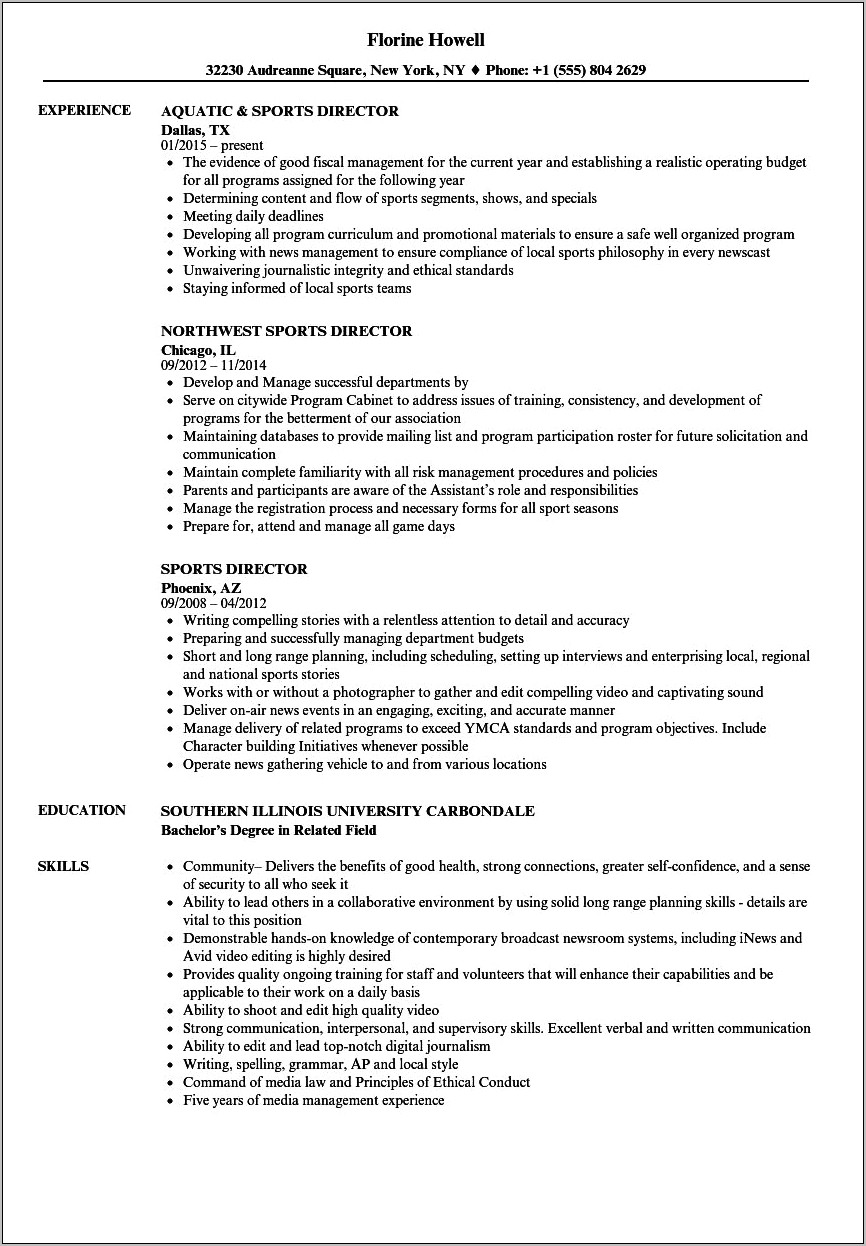 Resume Sample For Sports Job