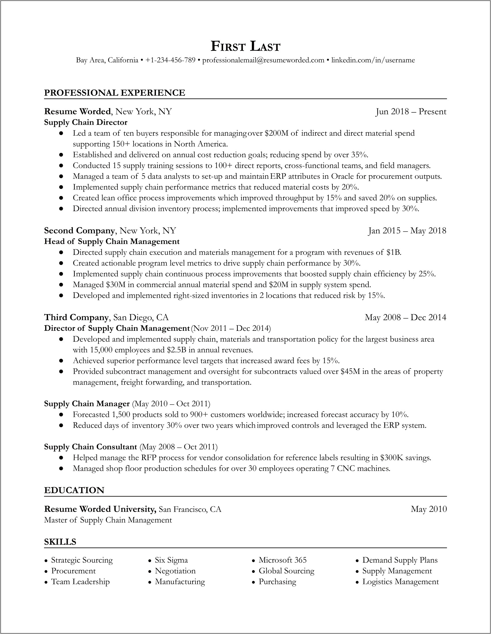 Resume Sample For Supply Chain Management