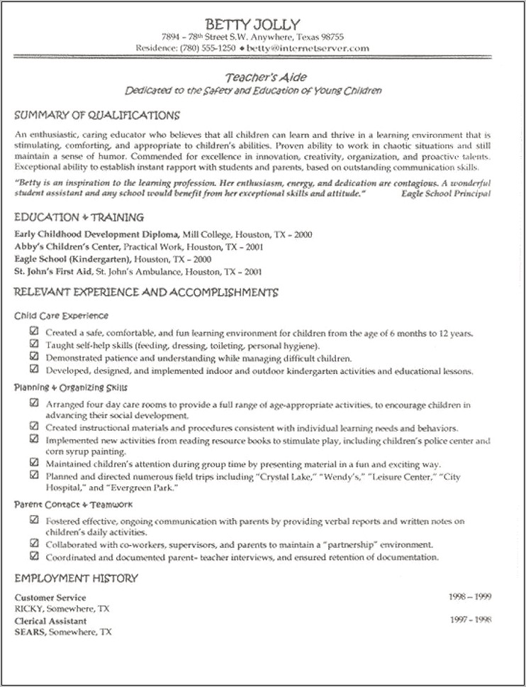 Resume Sample For Teacher Job Pdf