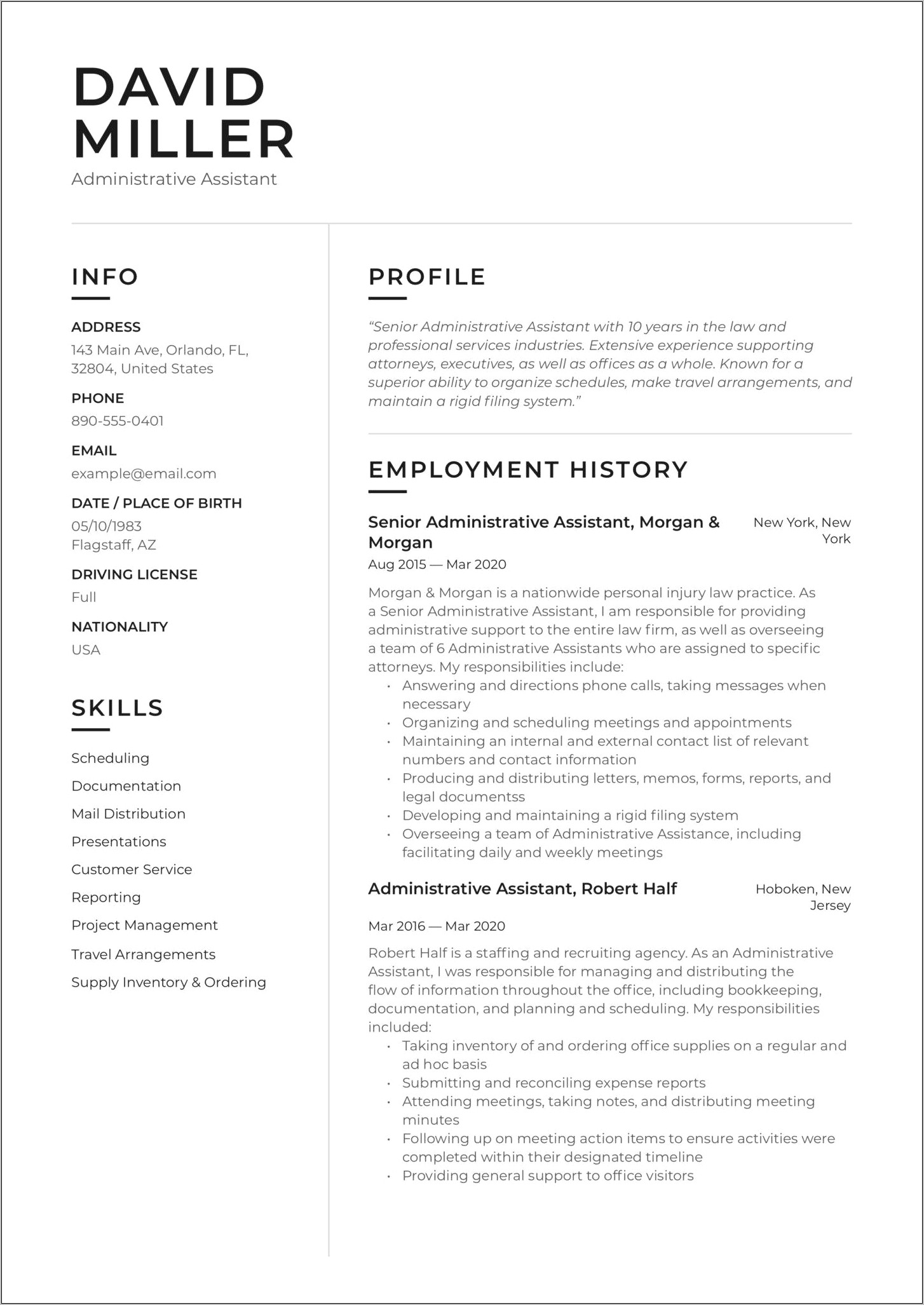 Resume Sample Format For Administrative Assistant