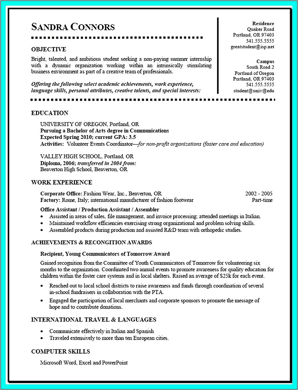 Resume Sample Fresh Graduate Without Experience