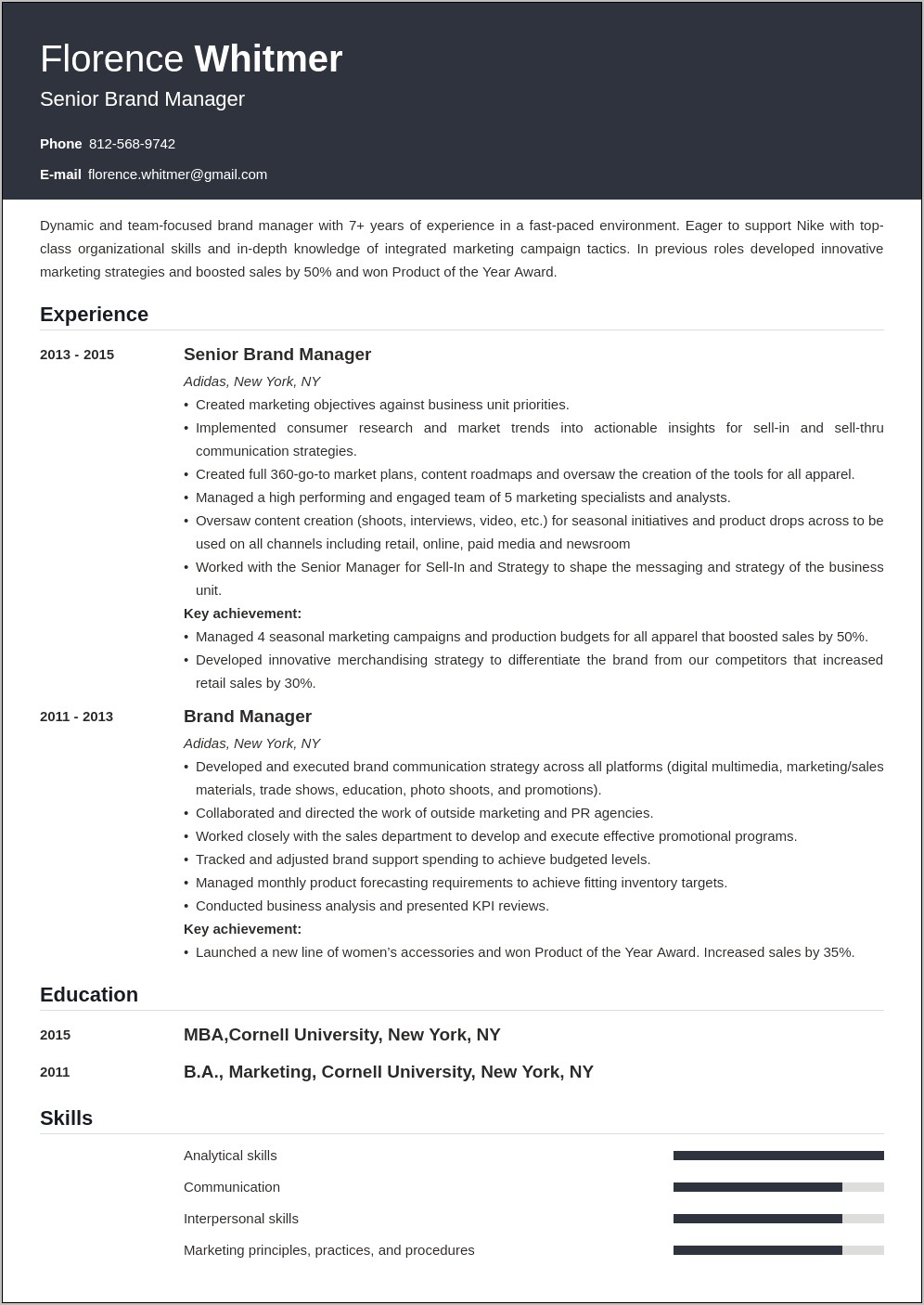 Resume Sample From A Finance Persn