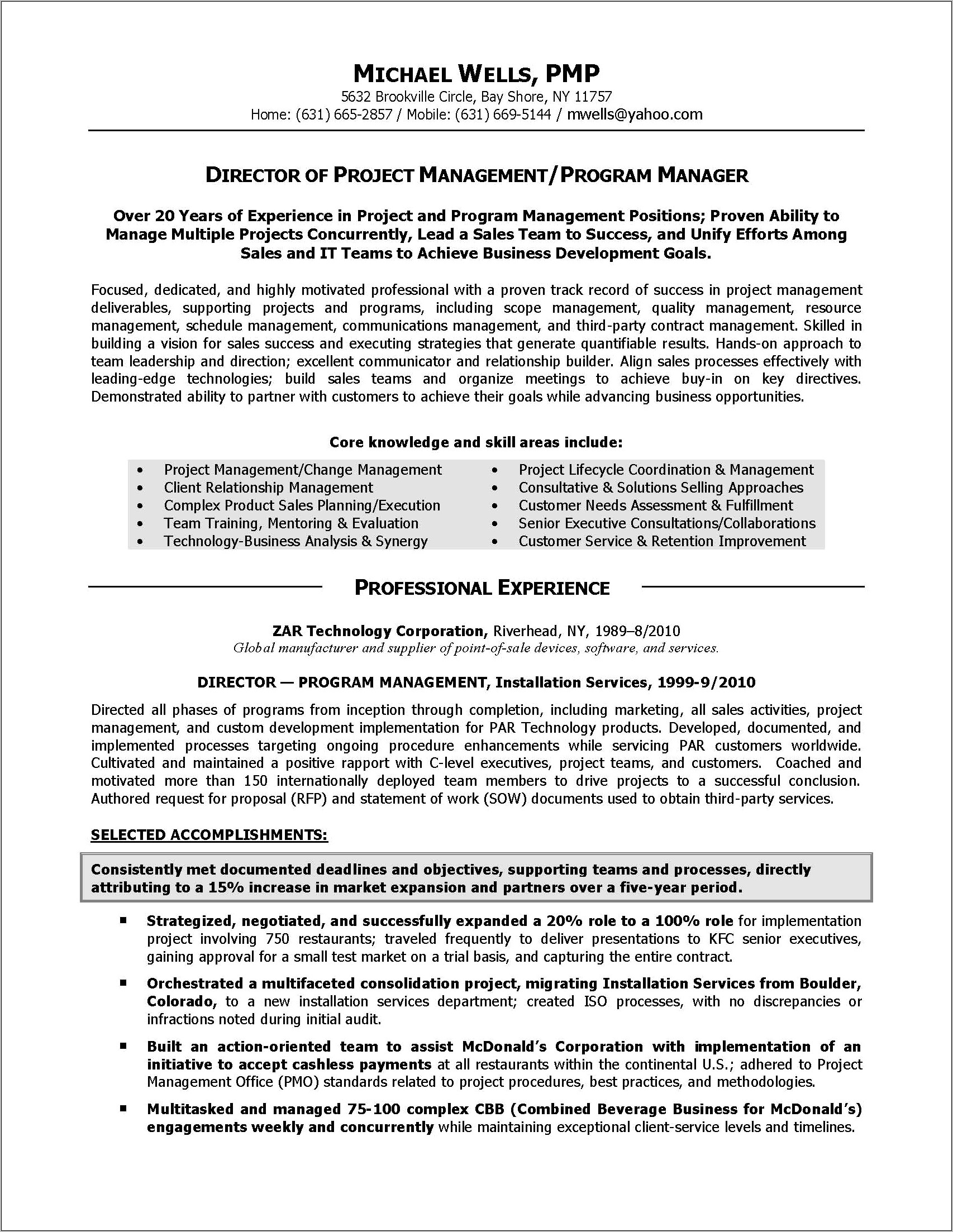 Resume Sample From Associate Project Manager