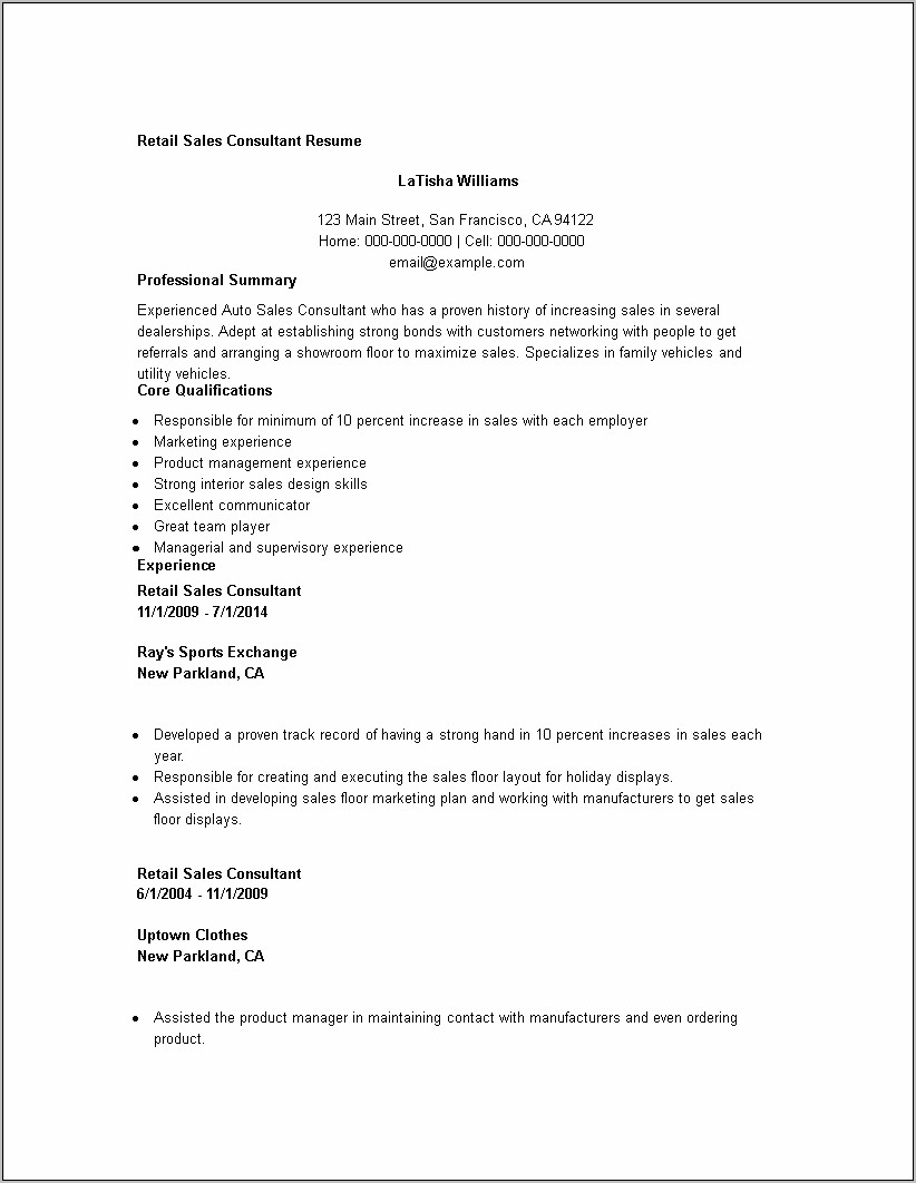 Resume Sample Of Holiday Consultant