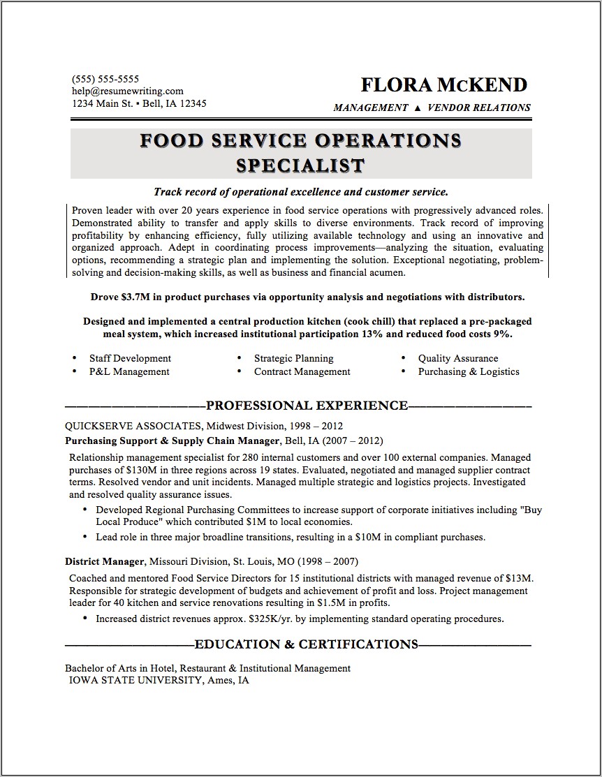 Resume Sample Quality Control For Food