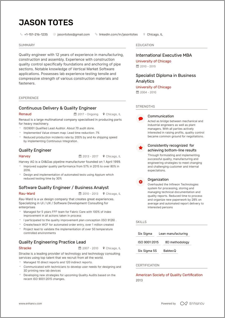 Resume Sample Vp Of Quality Engineer