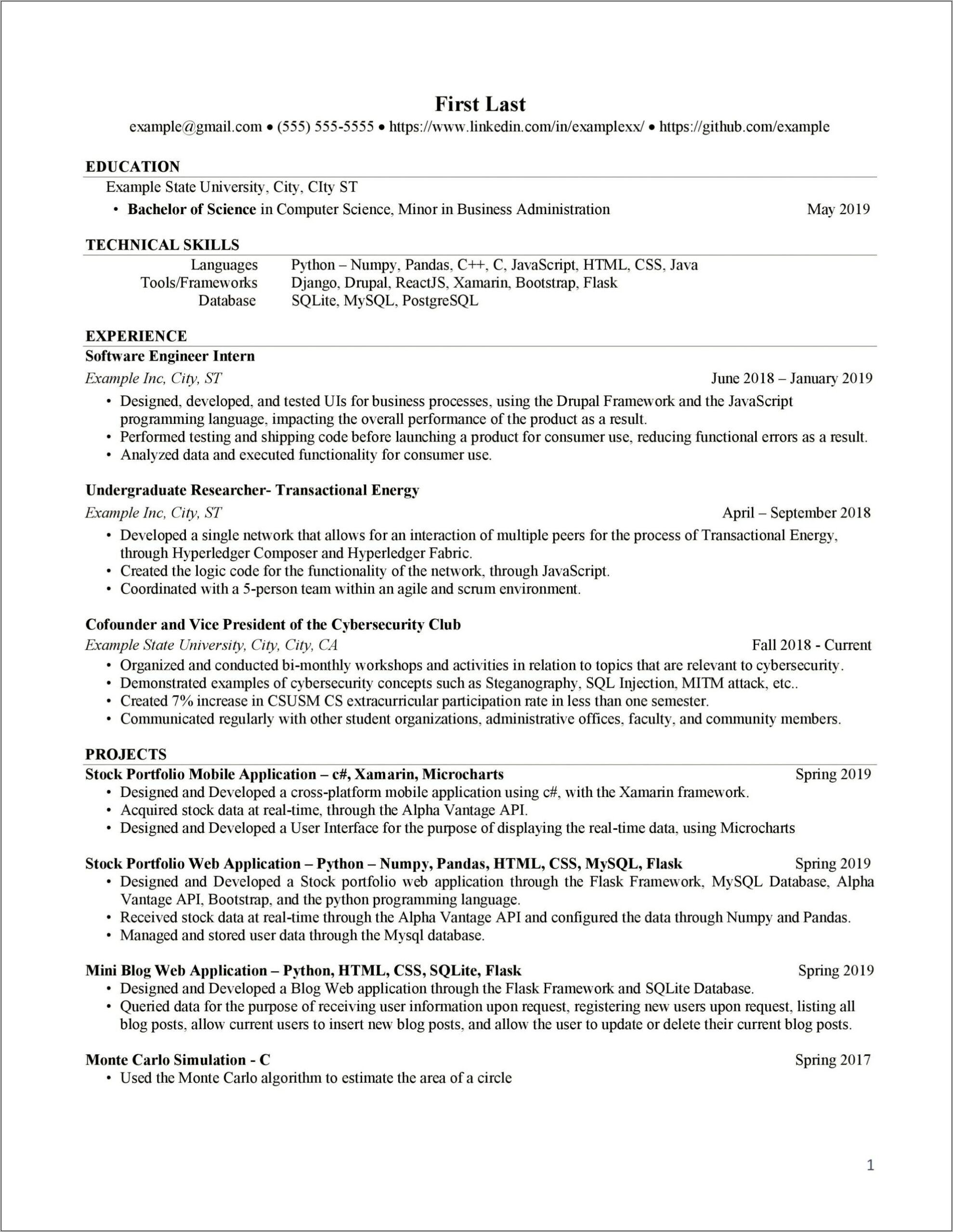 Resume Sample With Java And Flusk