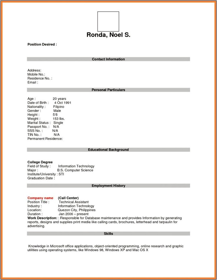 Resume Sample With Present Work