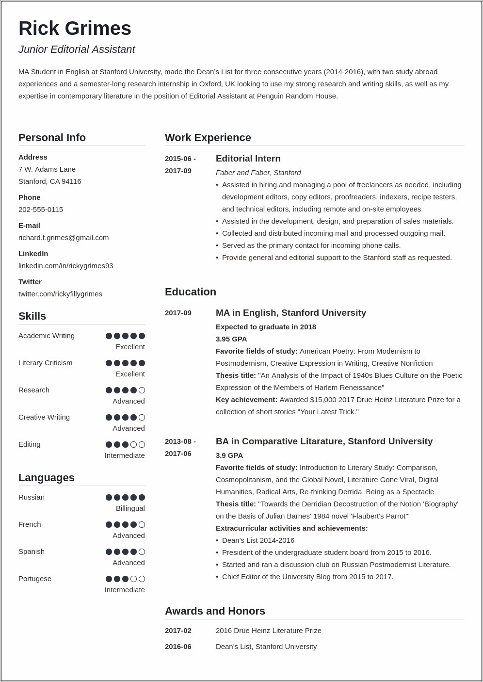 Resume Samples 12th Pass Student