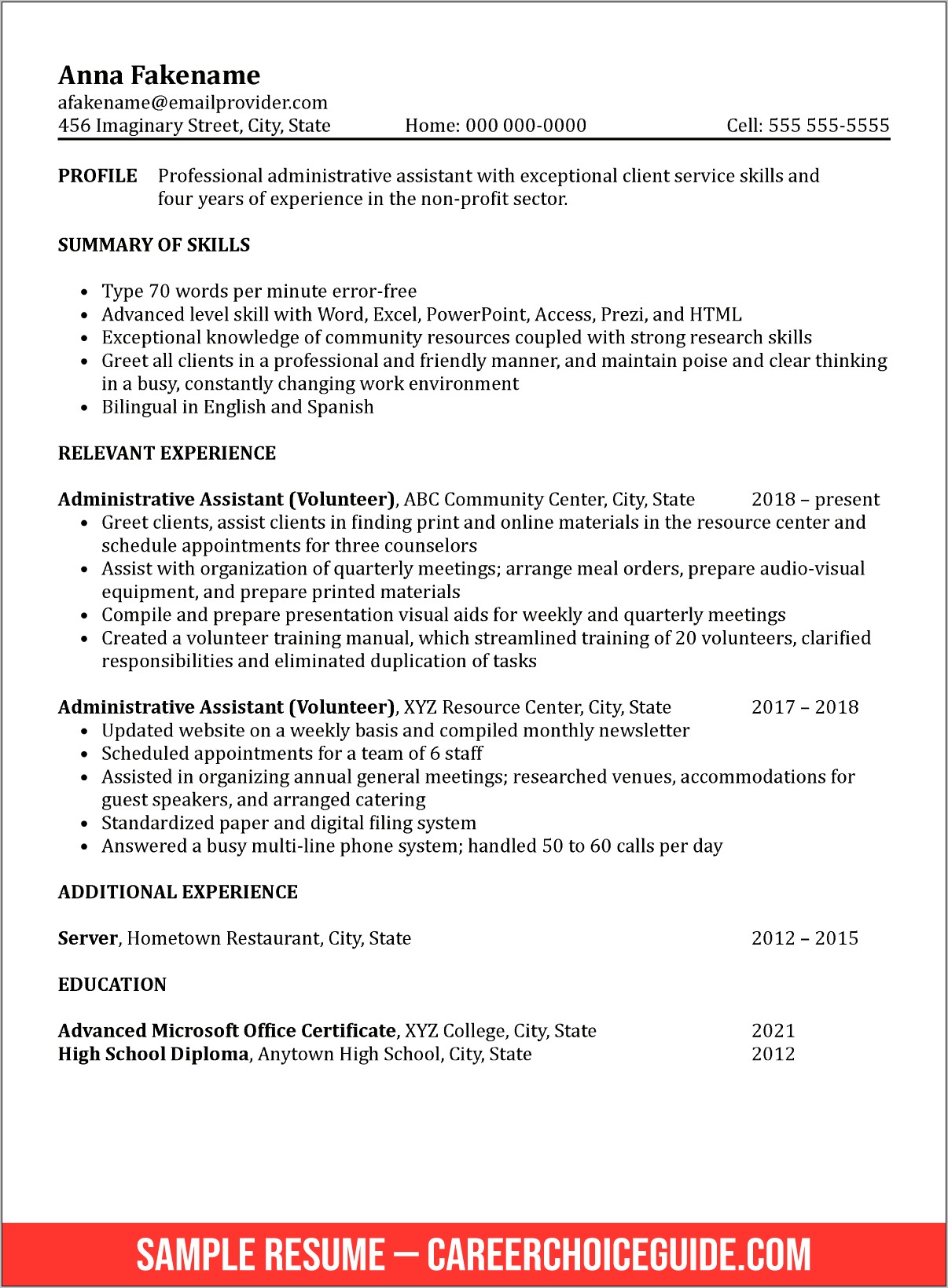 Resume Samples 2017 For Administrative Assistant