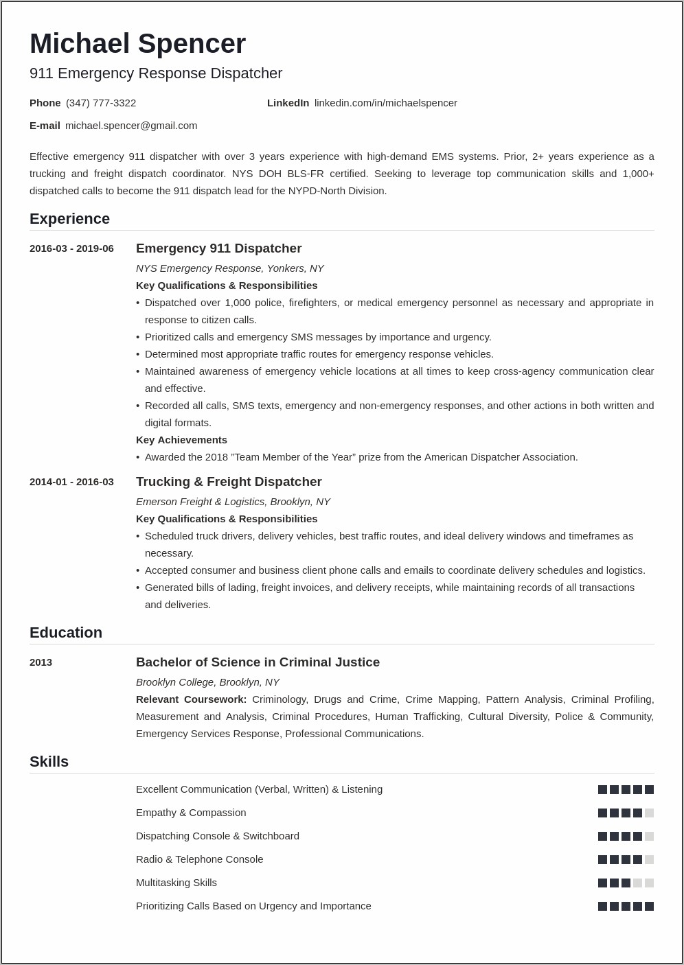 Resume Samples For Dispatch Manager