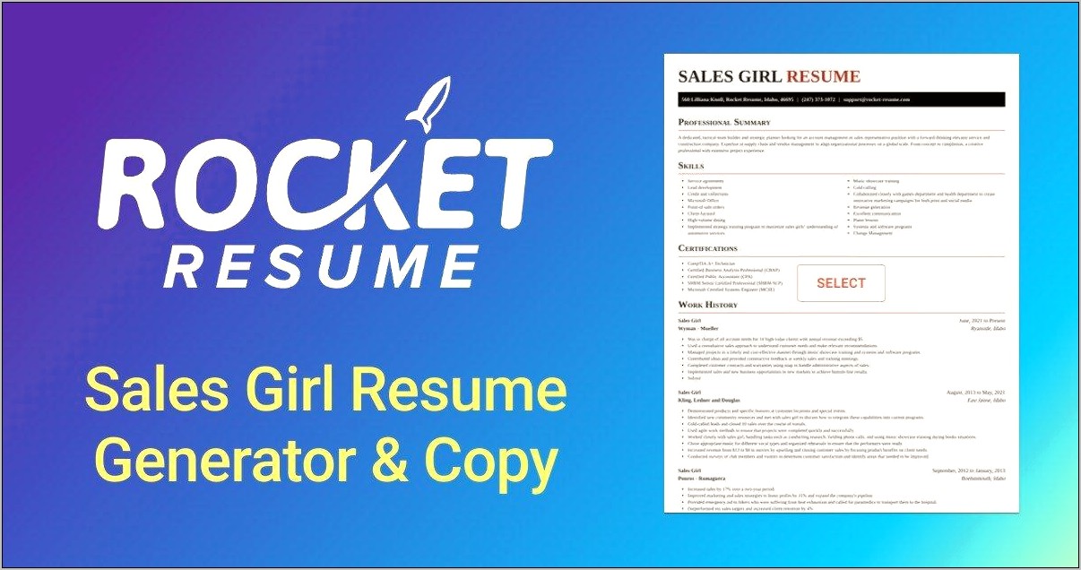 Resume Samples For Sales Girl