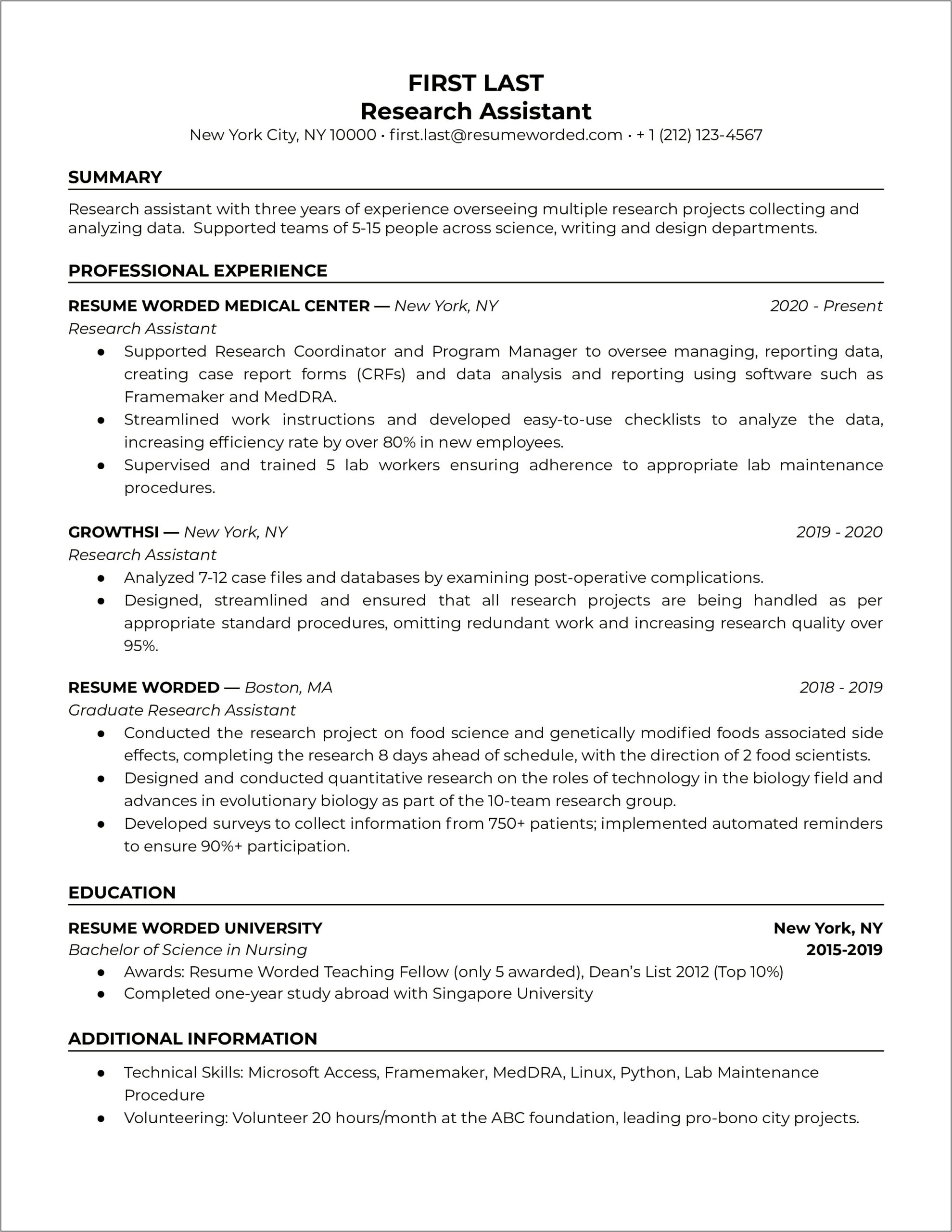 Resume Skill Academic Research Writing