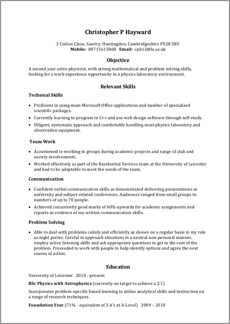 Resume Skills Examples Microsoft Office
