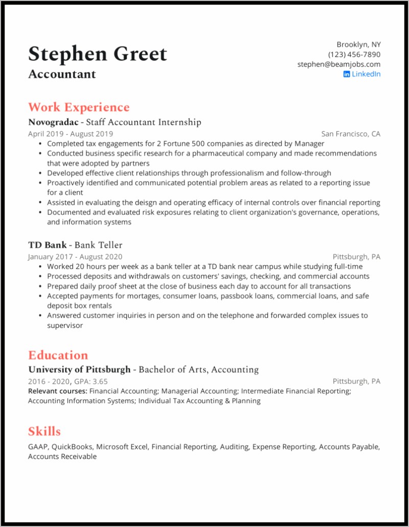 Resume Skills Sample For Accountant