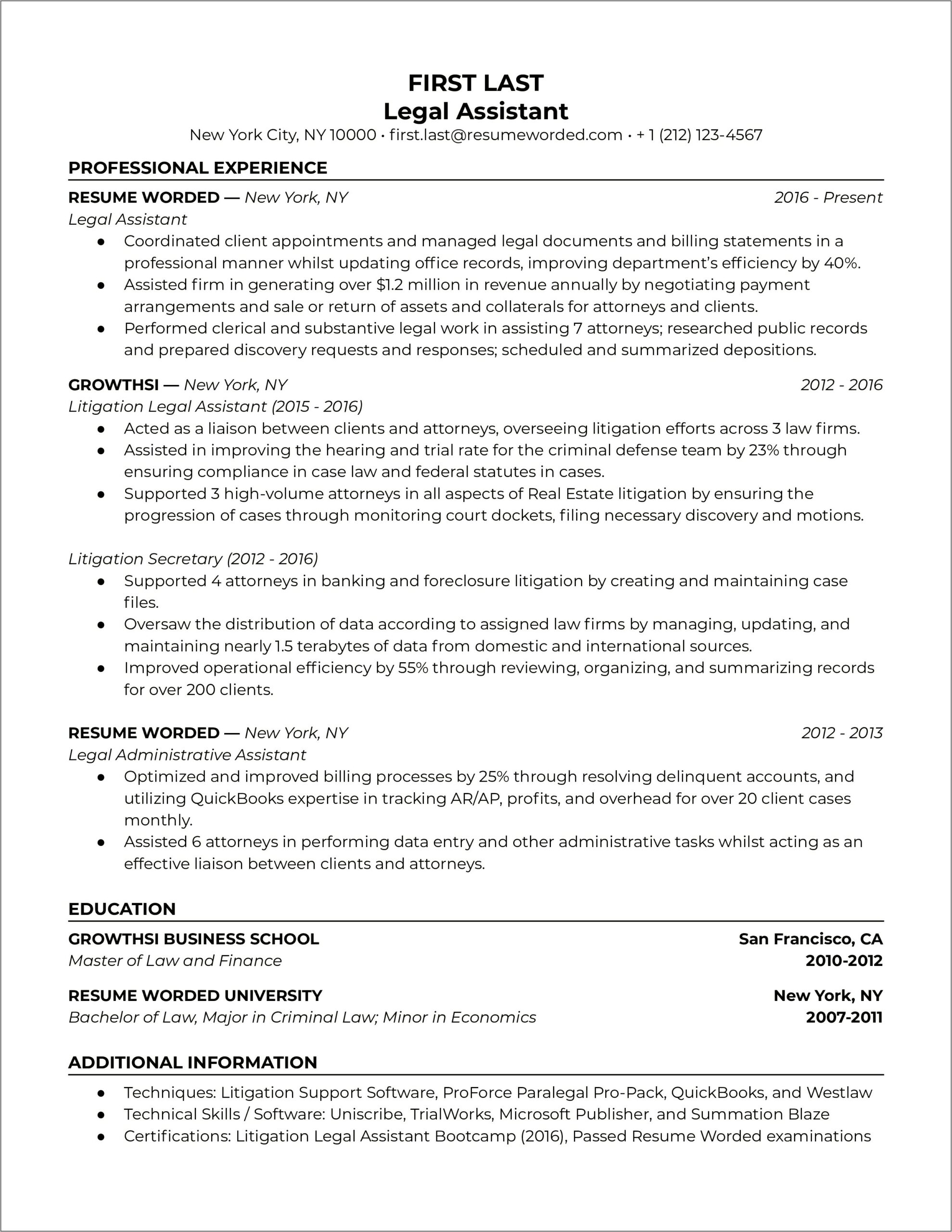 Resume Skills Section Legal Field