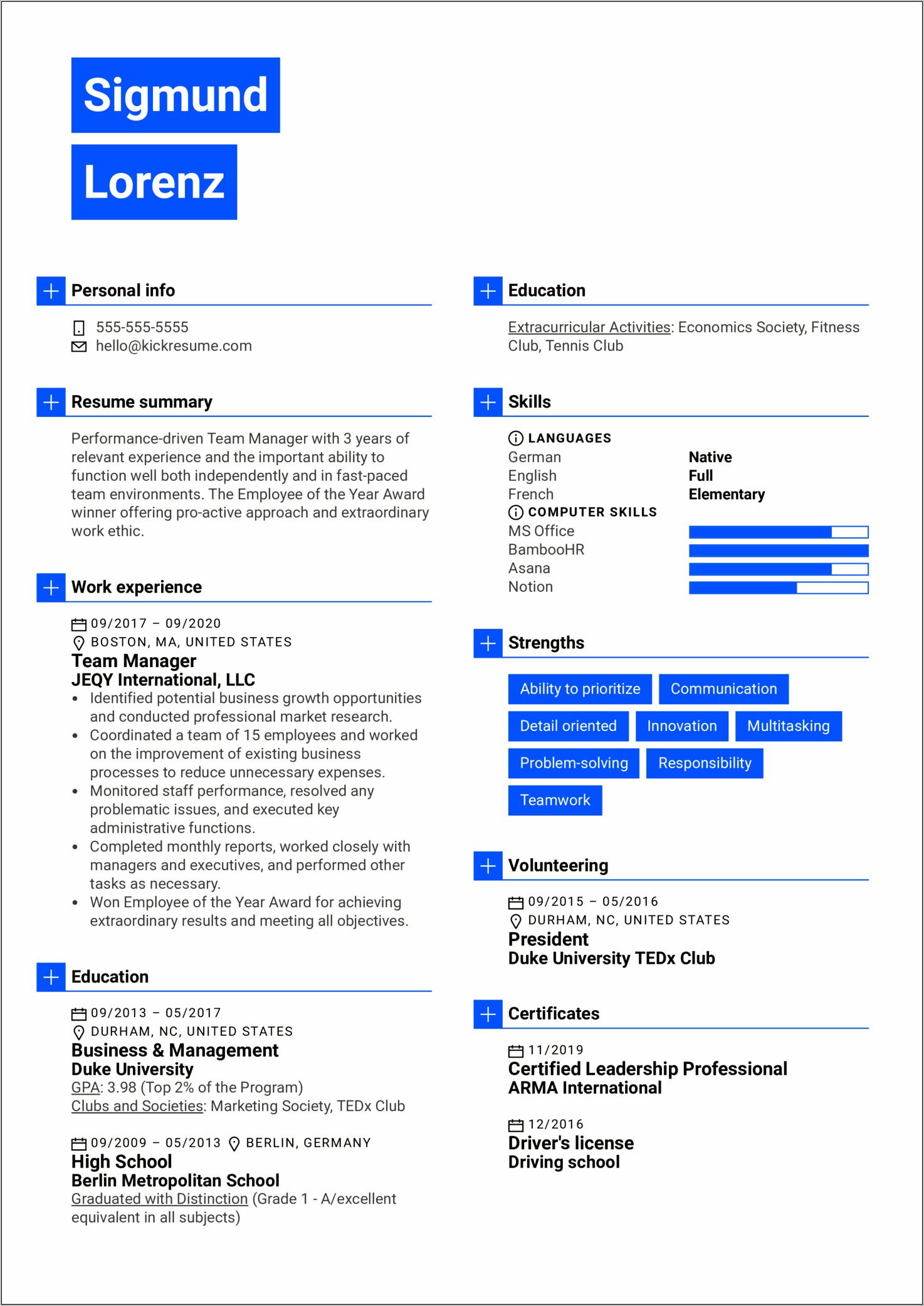 Resume Summary Example For Manager