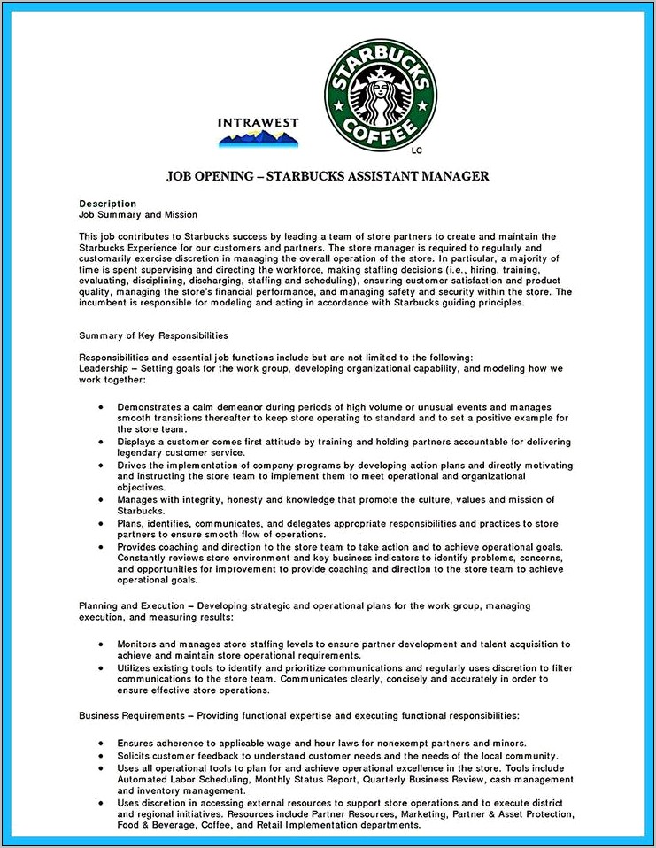 Resume Summary Examples Coffee Shop