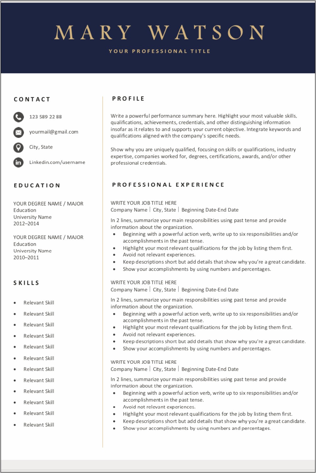 Resume Template For Job Search
