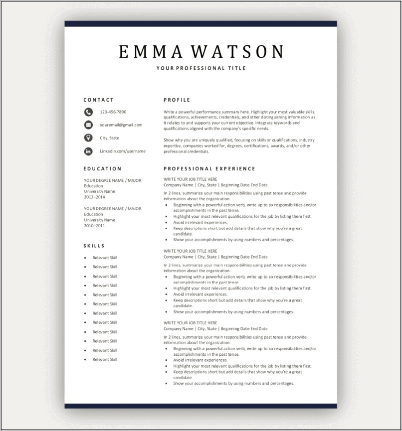 Resume Template Free Print Out