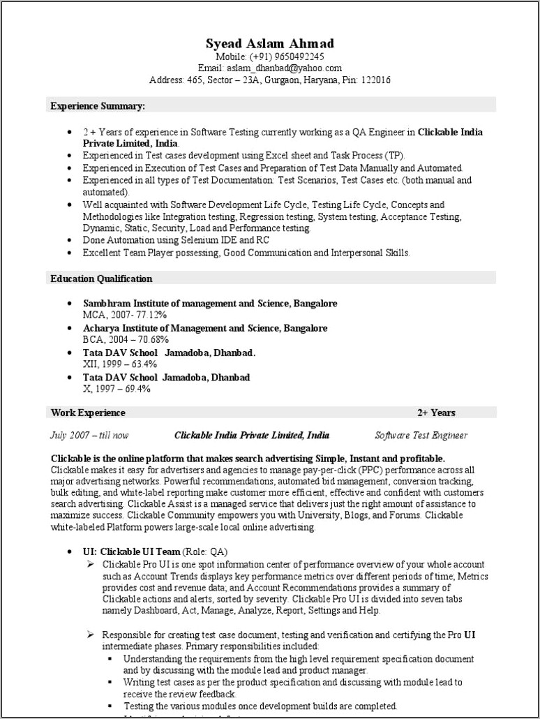 Resume Testing Budget Product Manager