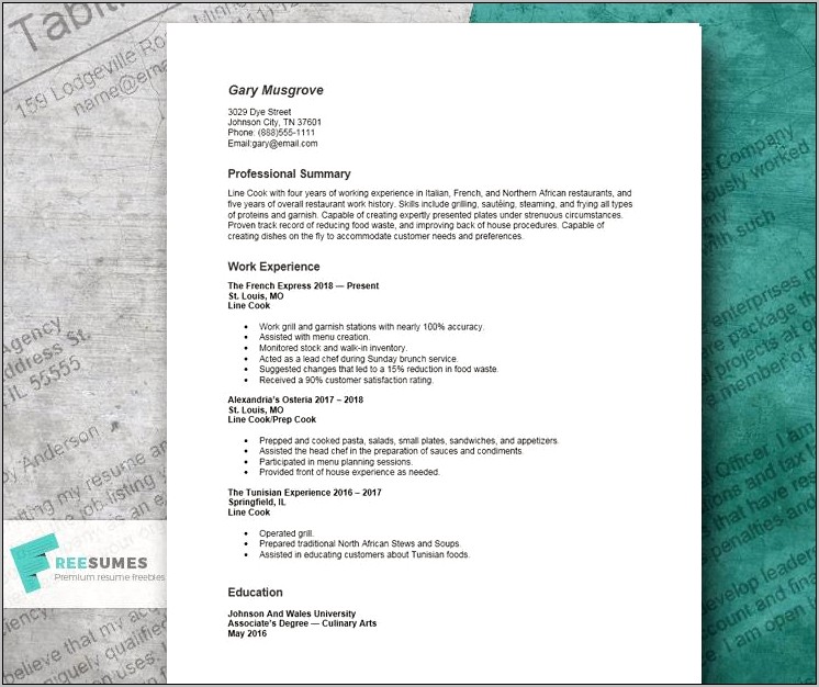 Resumes For Cook Position Samples