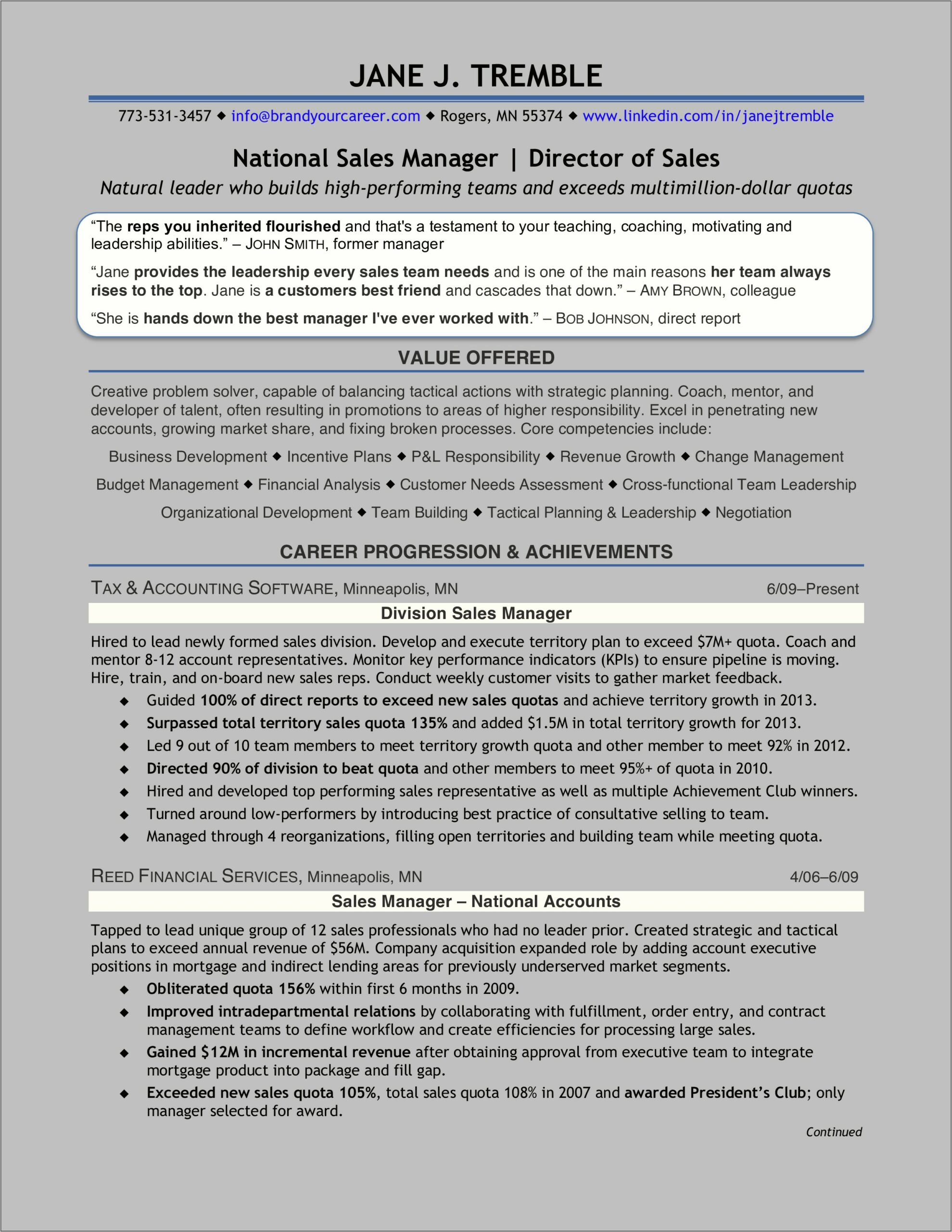 Retail Regional Sales Manager Resume