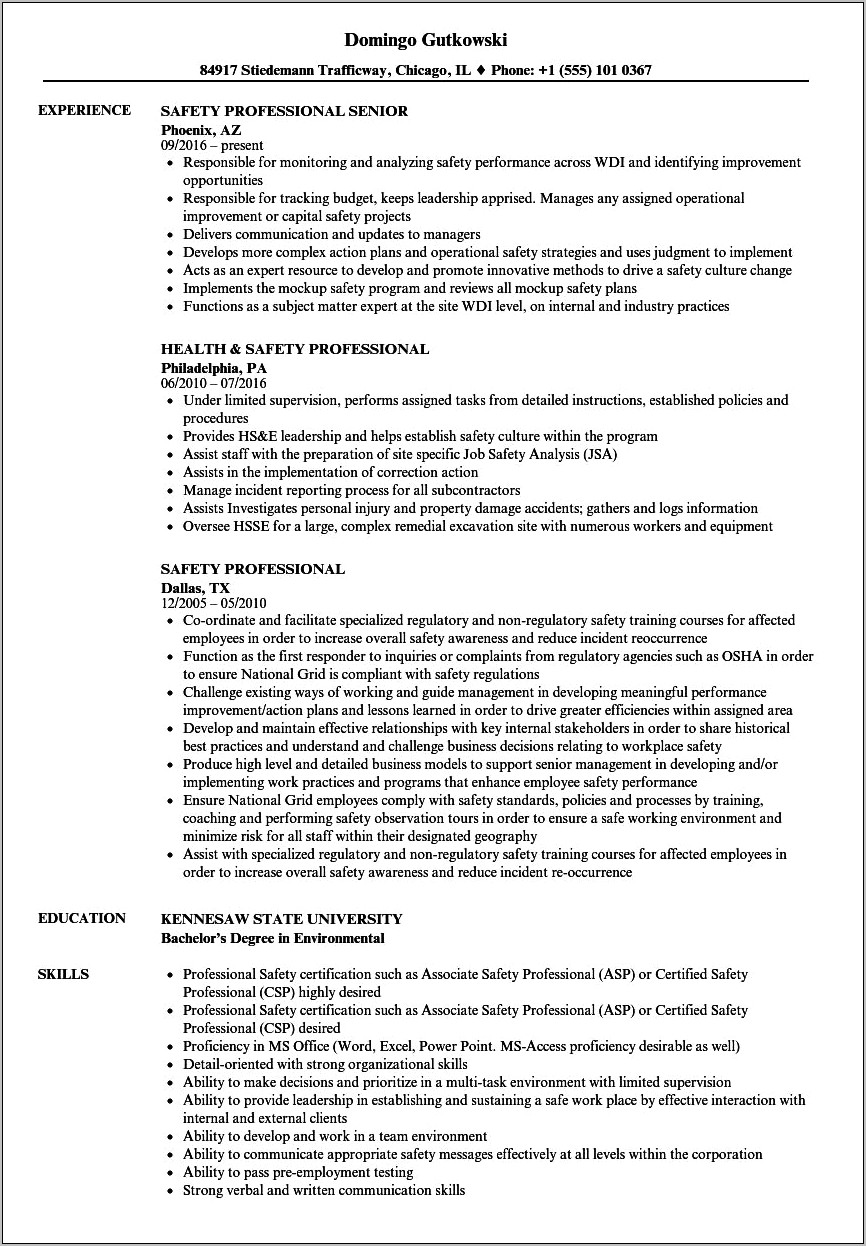 Safety Training Examples For Resume