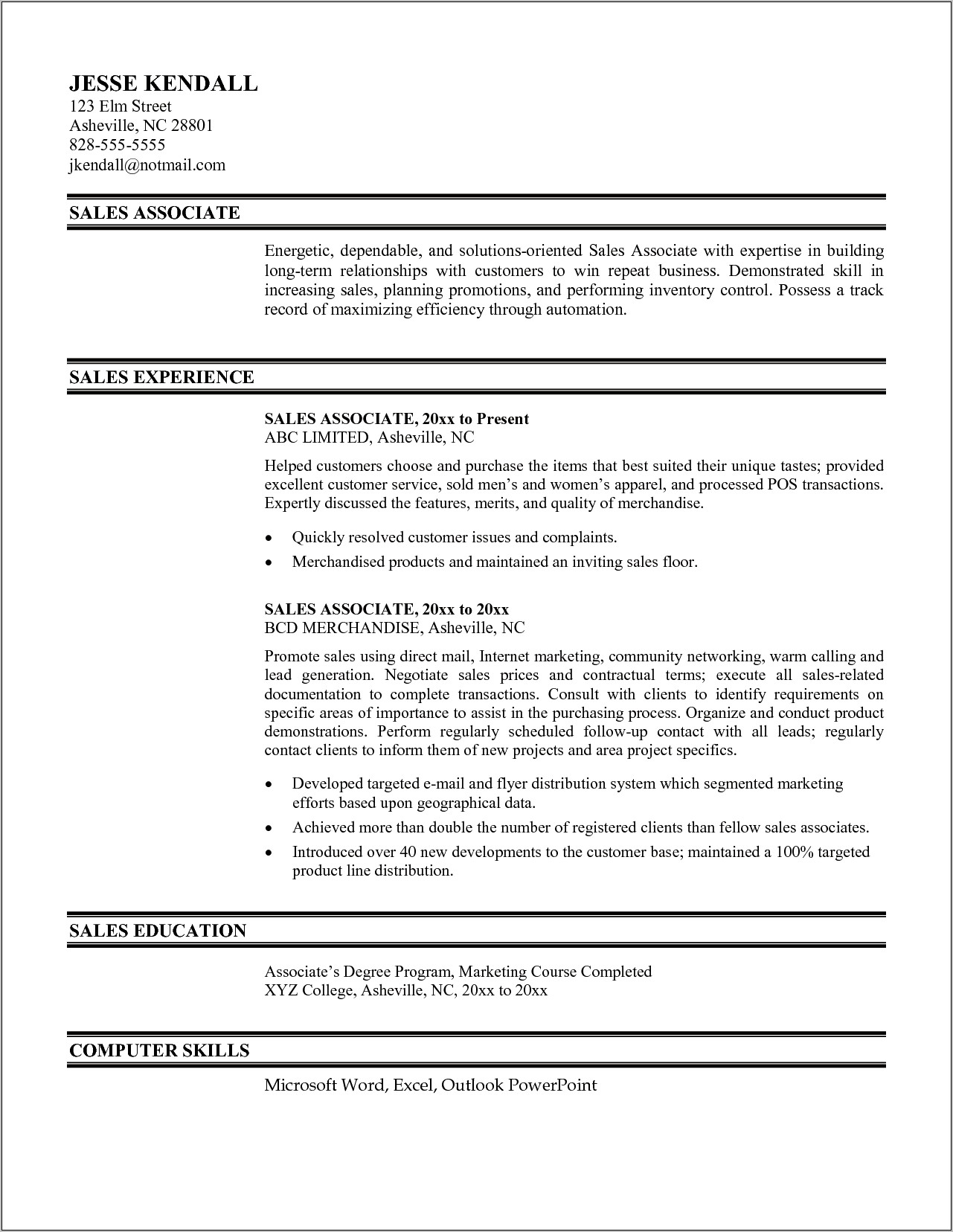 Sales Associate Resume Profile Examples
